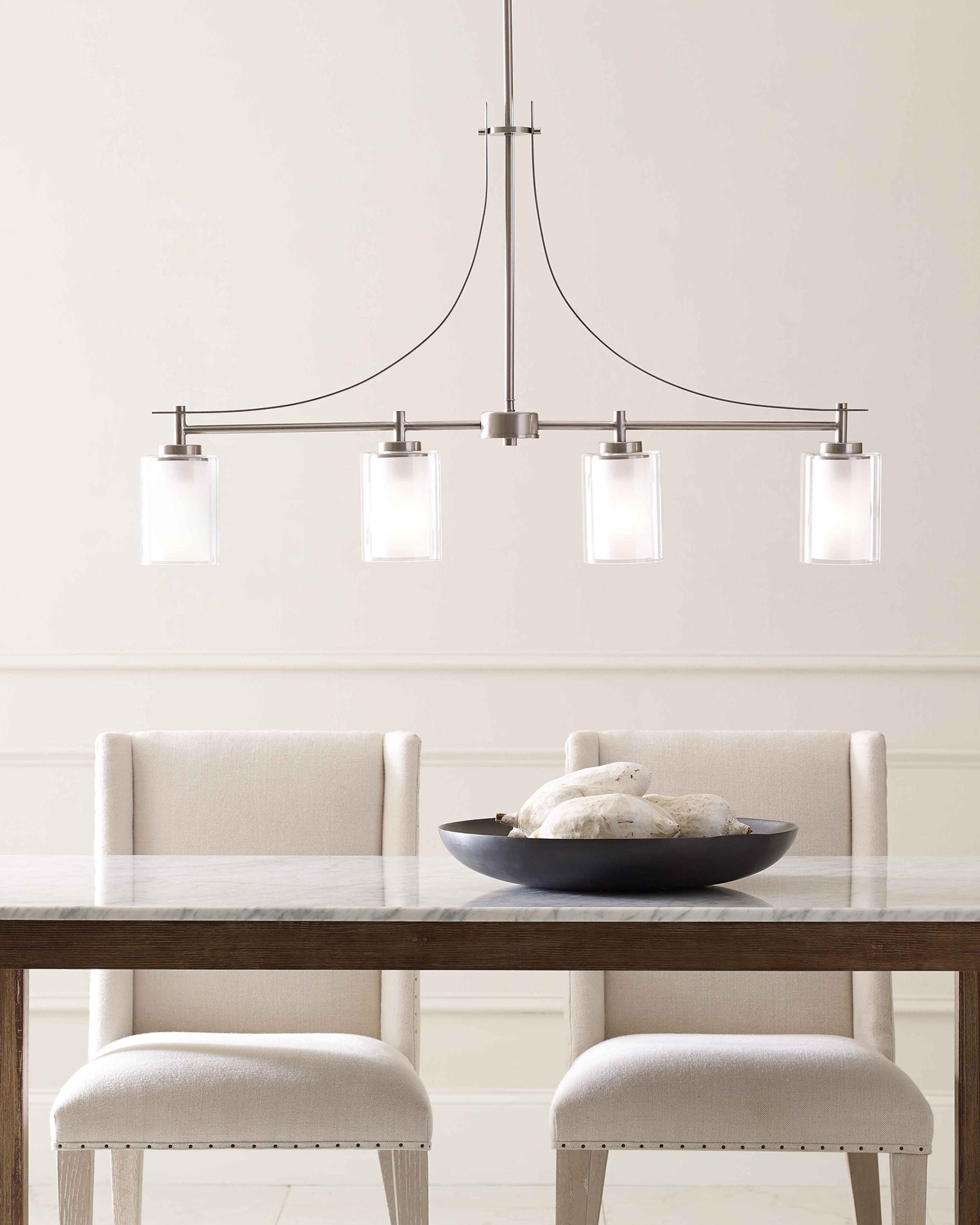 Elmwood Park 4-Light Brushed Nickel Hanging Dining Room Island Pendant with Satin Etched Glass Shades