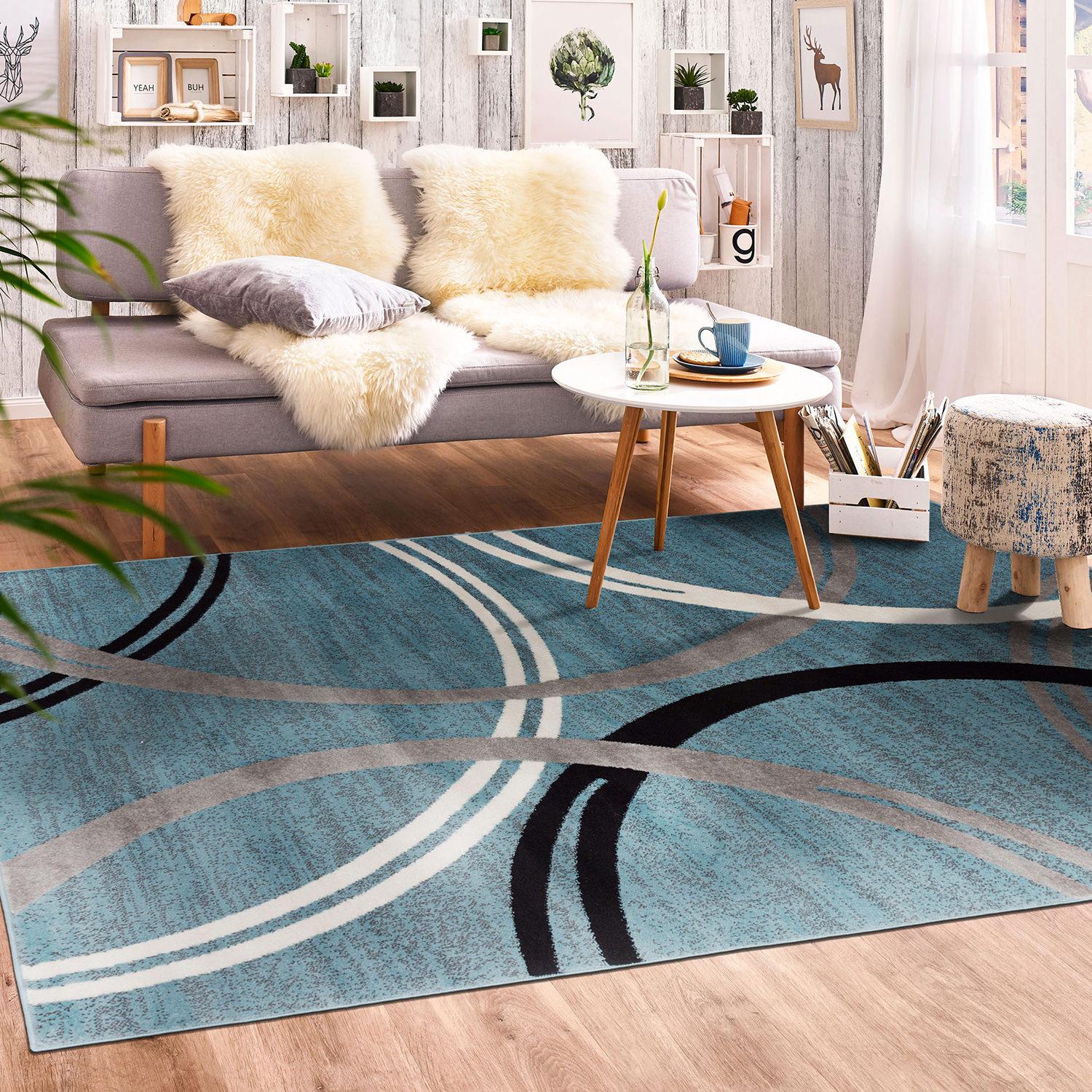 World Rug Gallery Contemporary Abstract Circles Design Blue 7'10" x 10'2" Area Rug