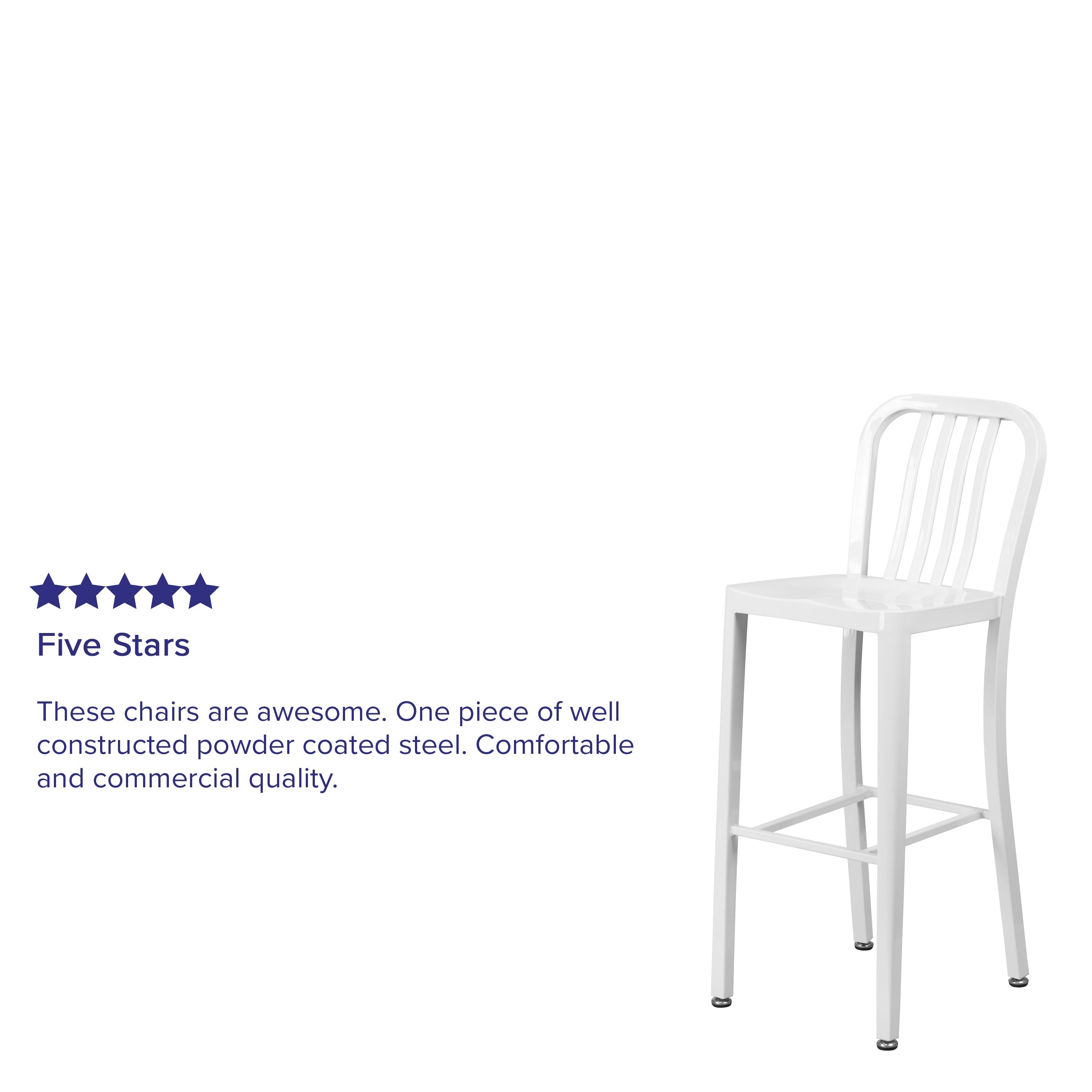 Flash Furniture Commercial Grade 30" High White Metal Indoor-Outdoor Barstool with Vertical Slat Back