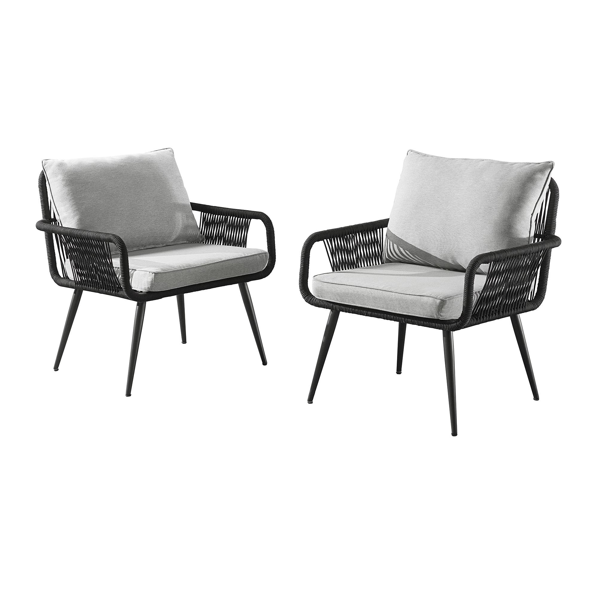 Andover All-Weather Outdoor 29" H Rope Chairs with Light Gray Cushions, Set of Two