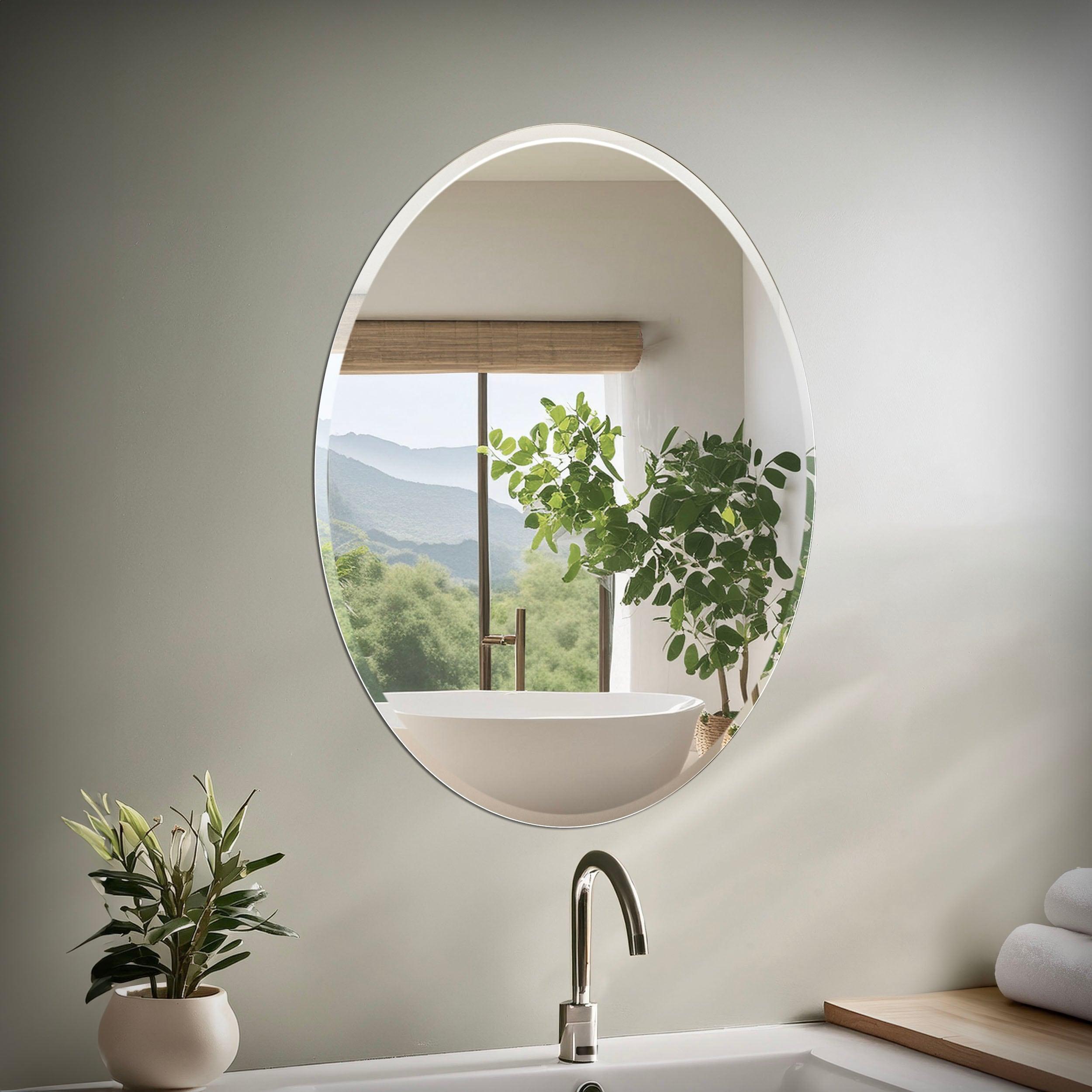 Gatco Modern Frameless Beveled Oval Wall Bathroom / Vanity Mirror