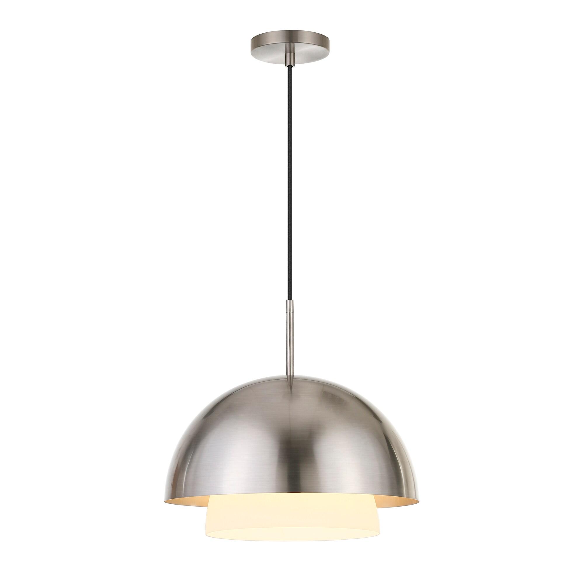 Evelyn&Zoe 15" Brushed Nickel Metal/Glass Pendant