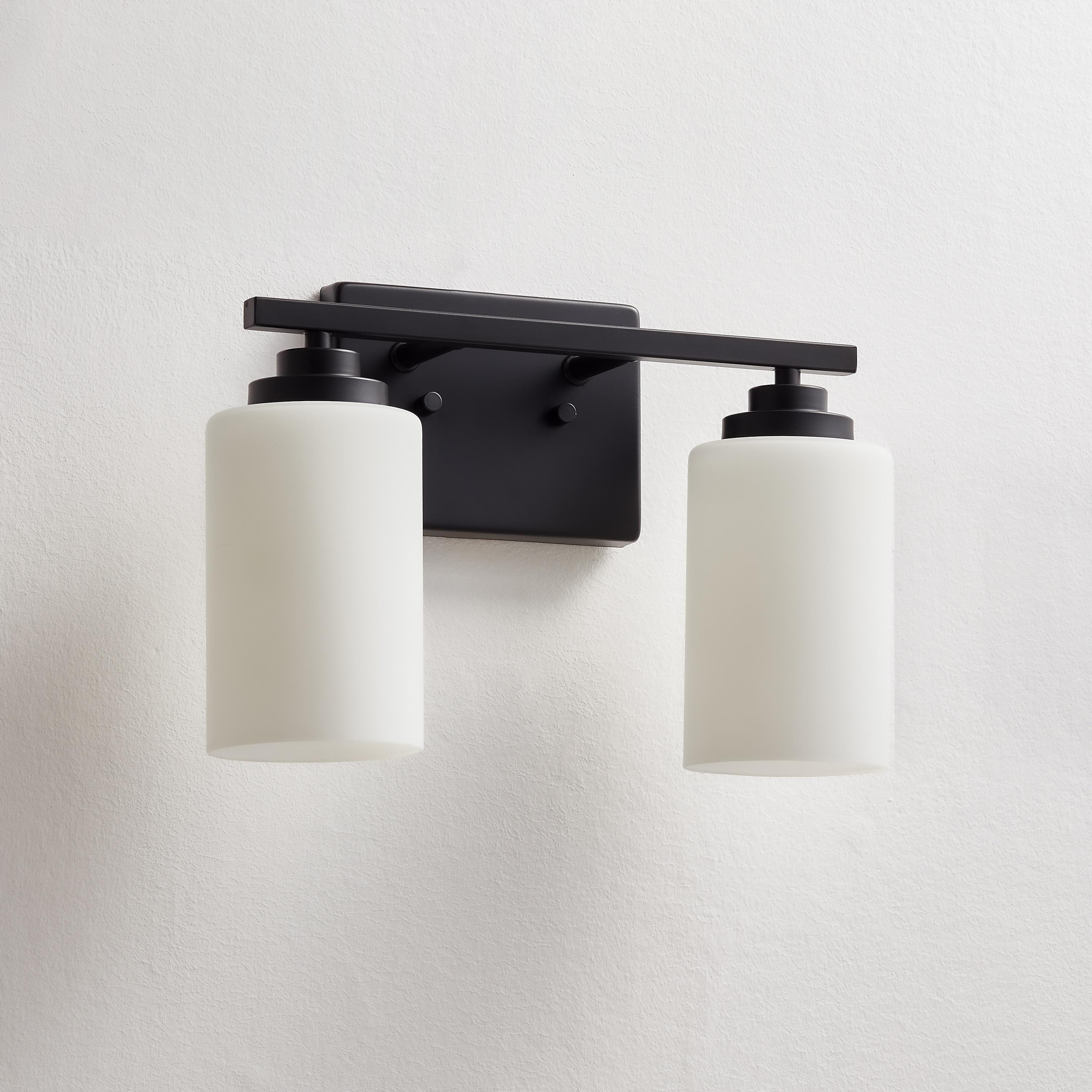 KAWOTI 2-Light Dimmable Bathroom Vanity Light with Frosted White Glass Black