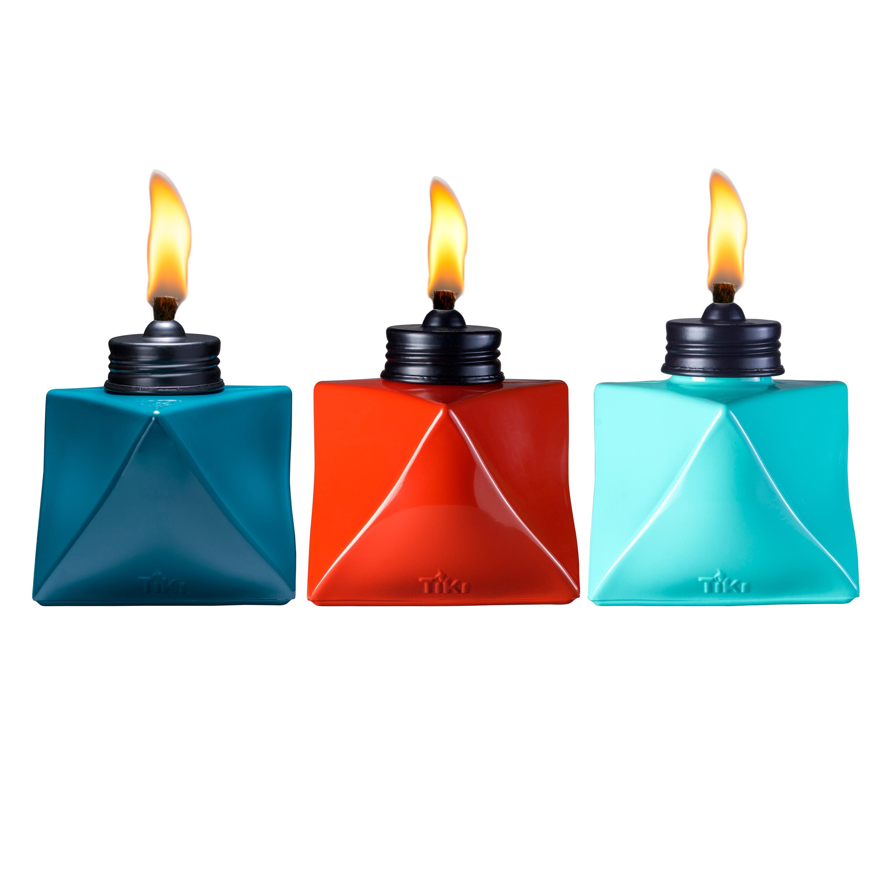TIKI Brand TIKI® Brand 4.25 Inch Table Torch Glass Prism Blue, Teal and Red (Set of 3)