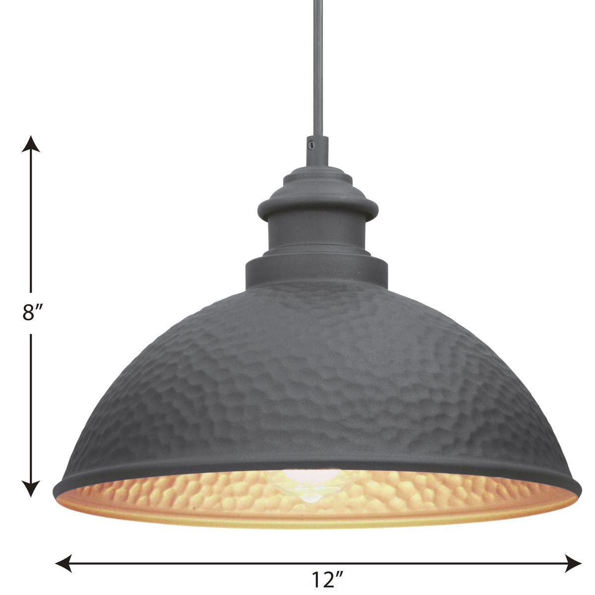 Progress Lighting Englewood 1-Light Hanging Lantern Pendant, Antique Bronze, Metallic Copper Coated Shade, Damp Rated