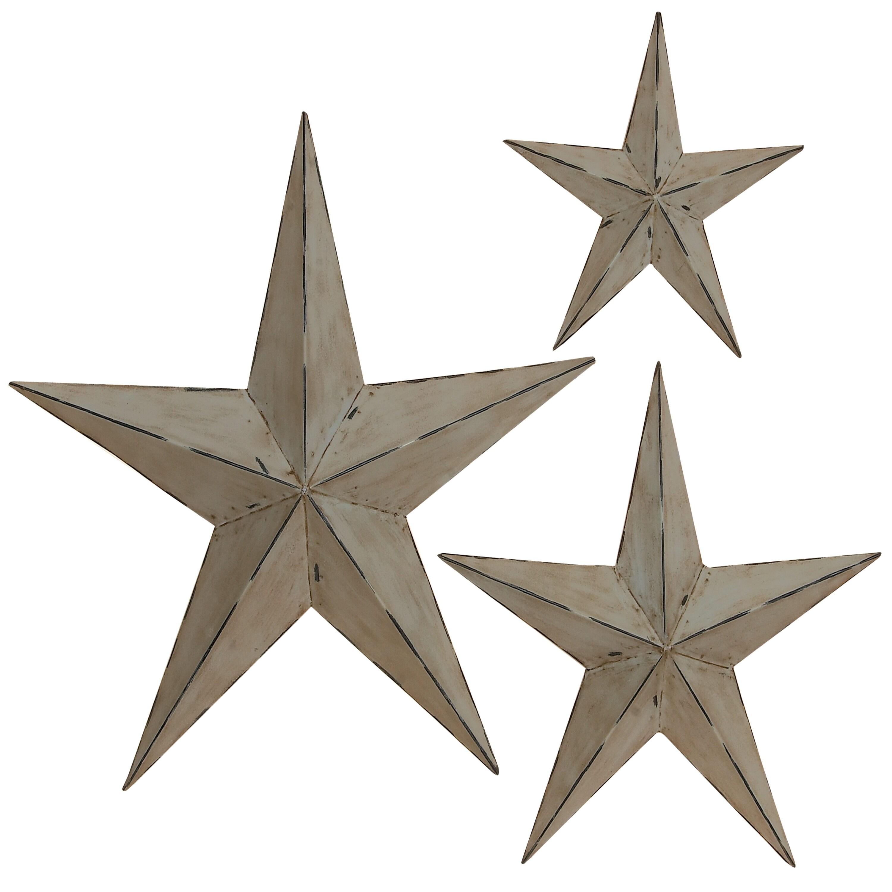 Olivia & May Set of 3 Metal Stars Indoor Outdoor Wall Decors Light Brown : Iron Frame, Farmhouse Style, Vertical Orientation