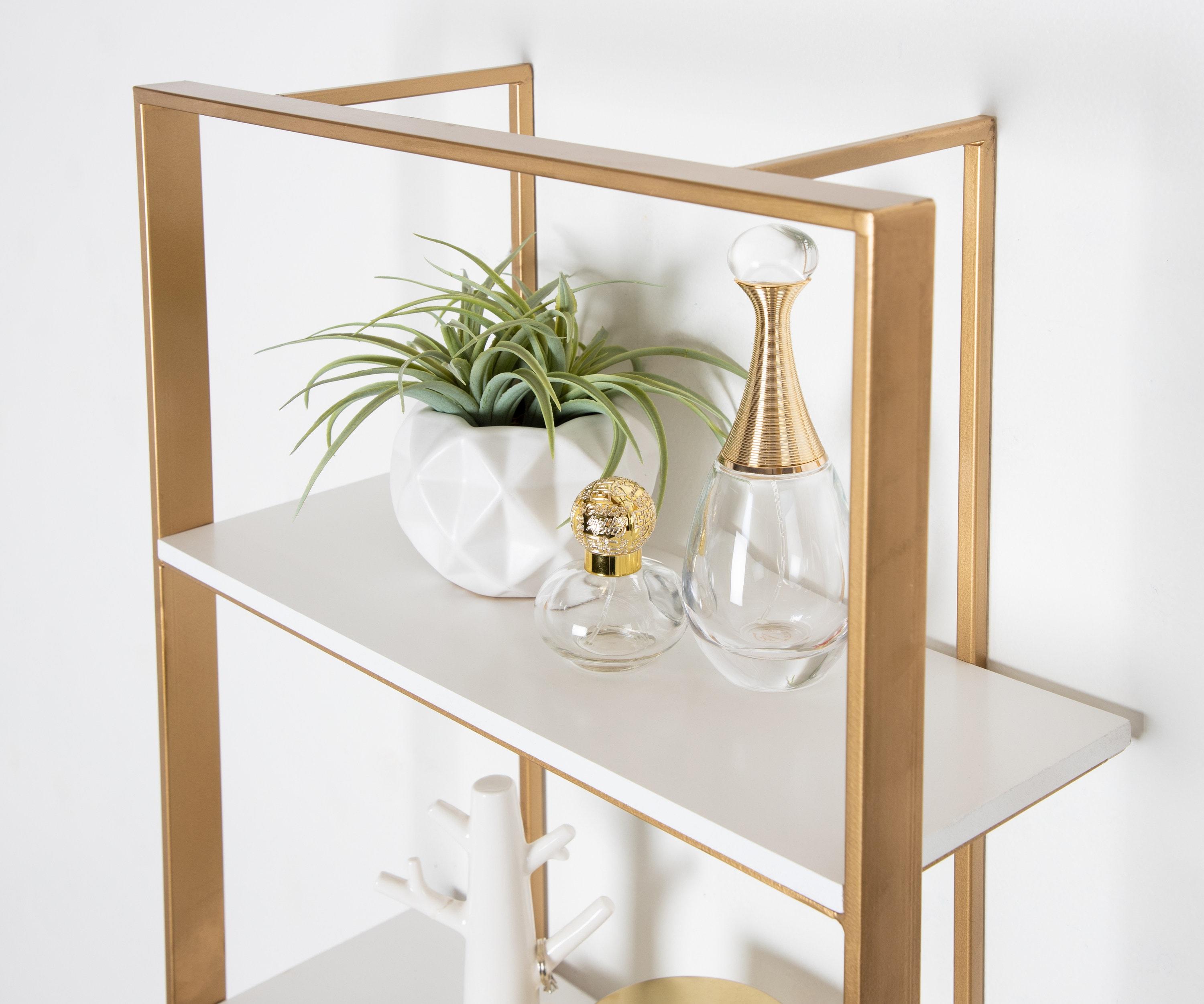 Kate and Laurel Kercheval Modern Glam Wood Wall Shelf, 15 x 32, White and Gold