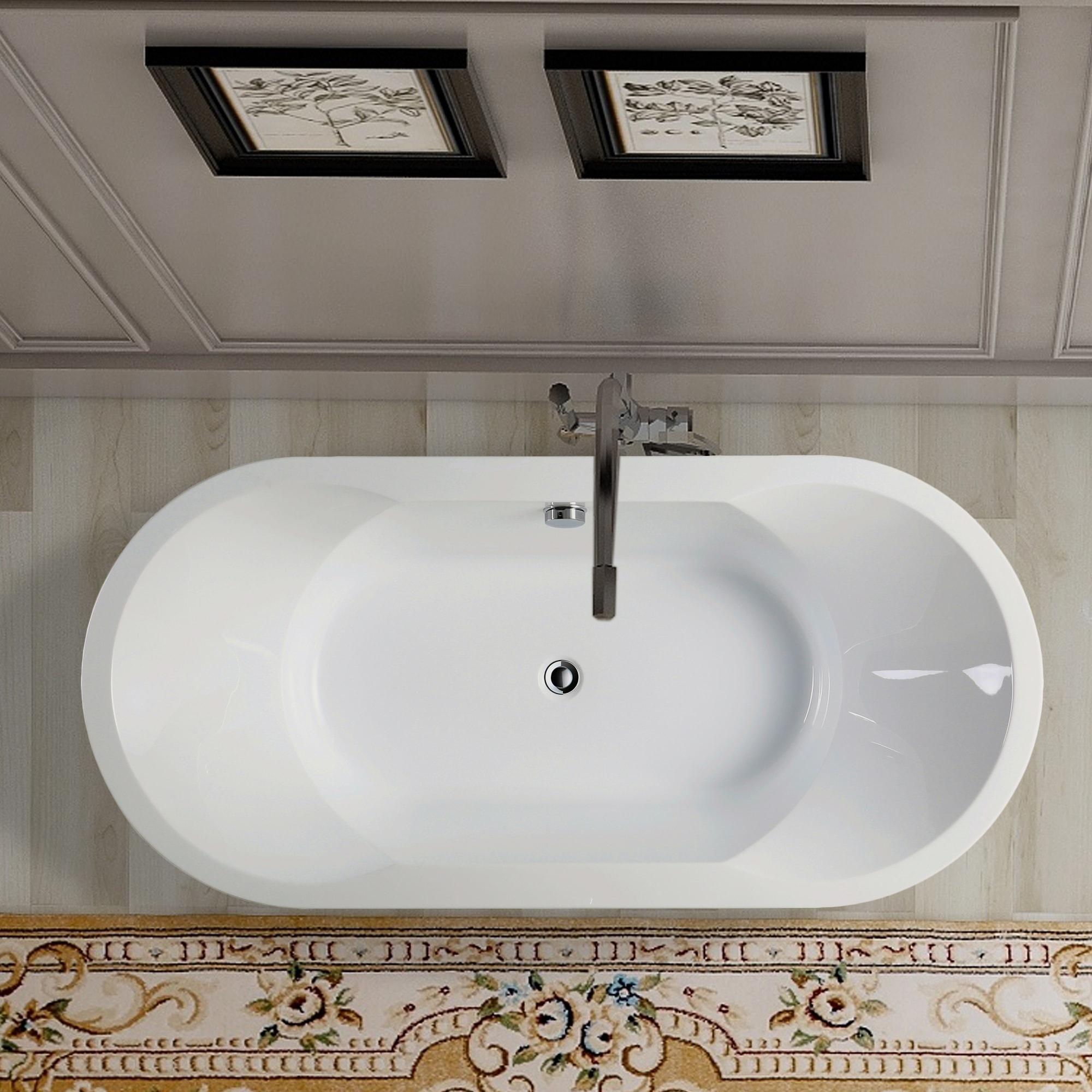 Vanity Art 67" x 32" Acrylic Freestanding Bathtub Contemporary Soaking Tub with Overflow and Pop-Up Drain, VA6804
