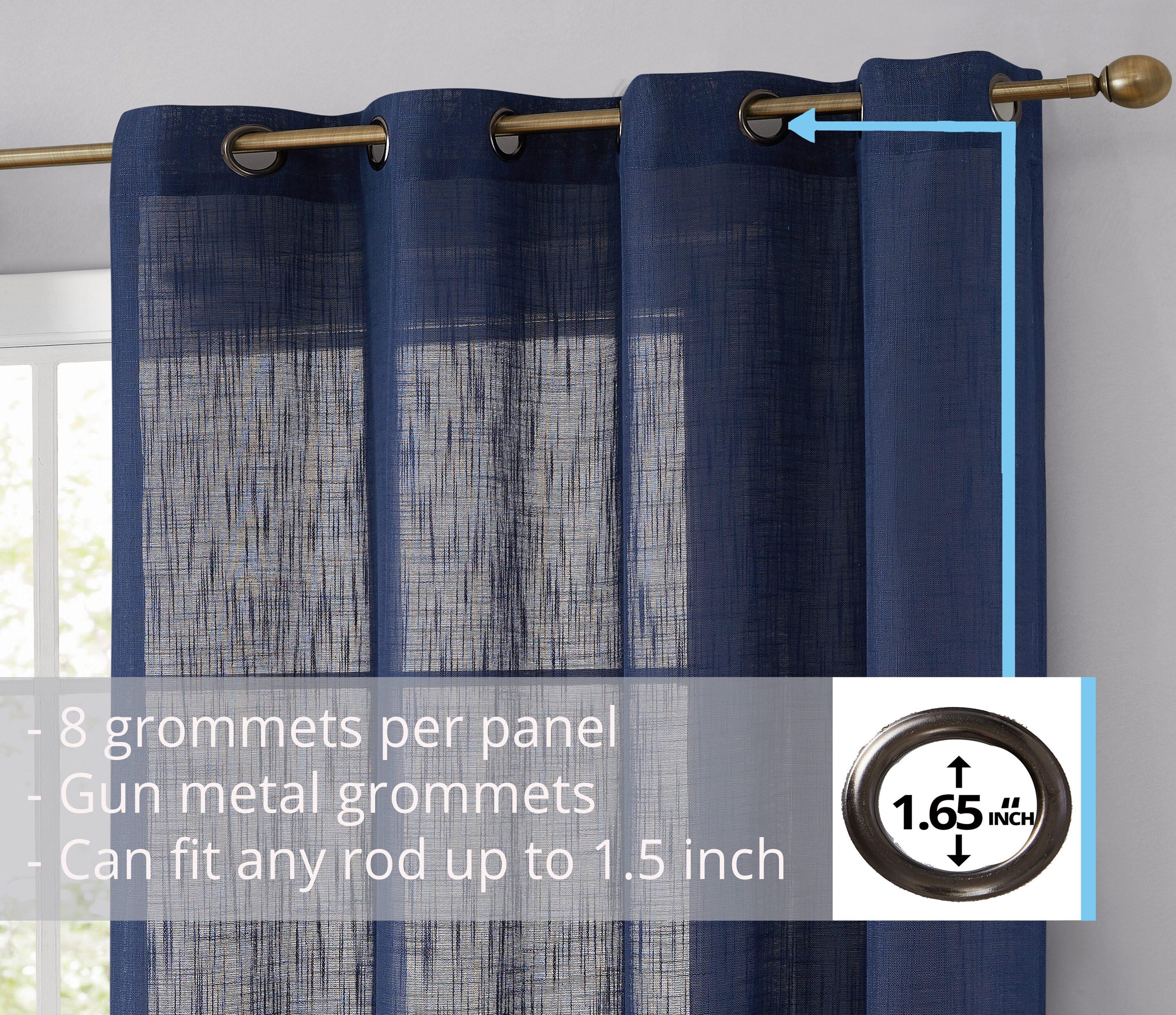THD Serena Faux Linen Textured Semi Sheer Transparent Window Grommet Long Thick Curtain Panels, Pair
