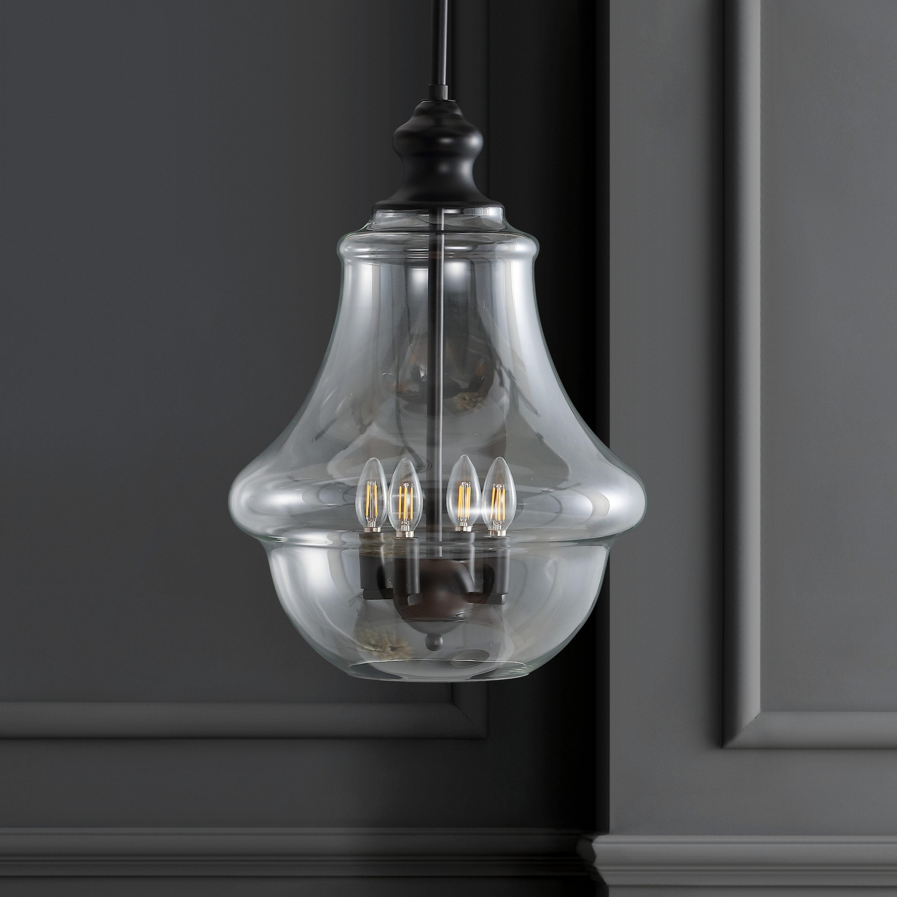 Adam 16" Adjustable Metal/Glass LED Pendant, Oil Rubbed Bronze