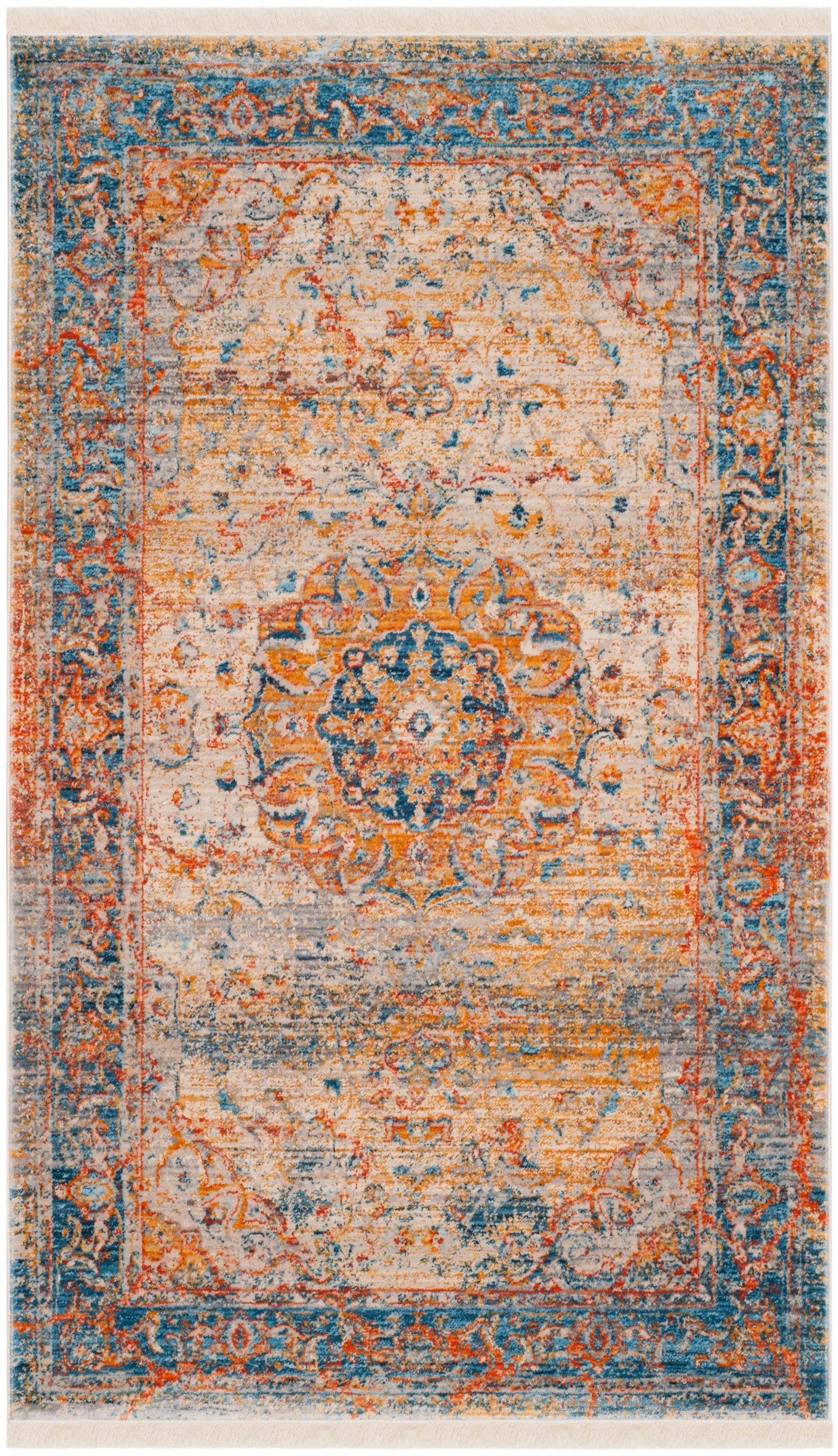 SAFAVIEH Vintage Persian Trina Traditional Polyester Area Rug, Blue/Multi, 4' x 6'