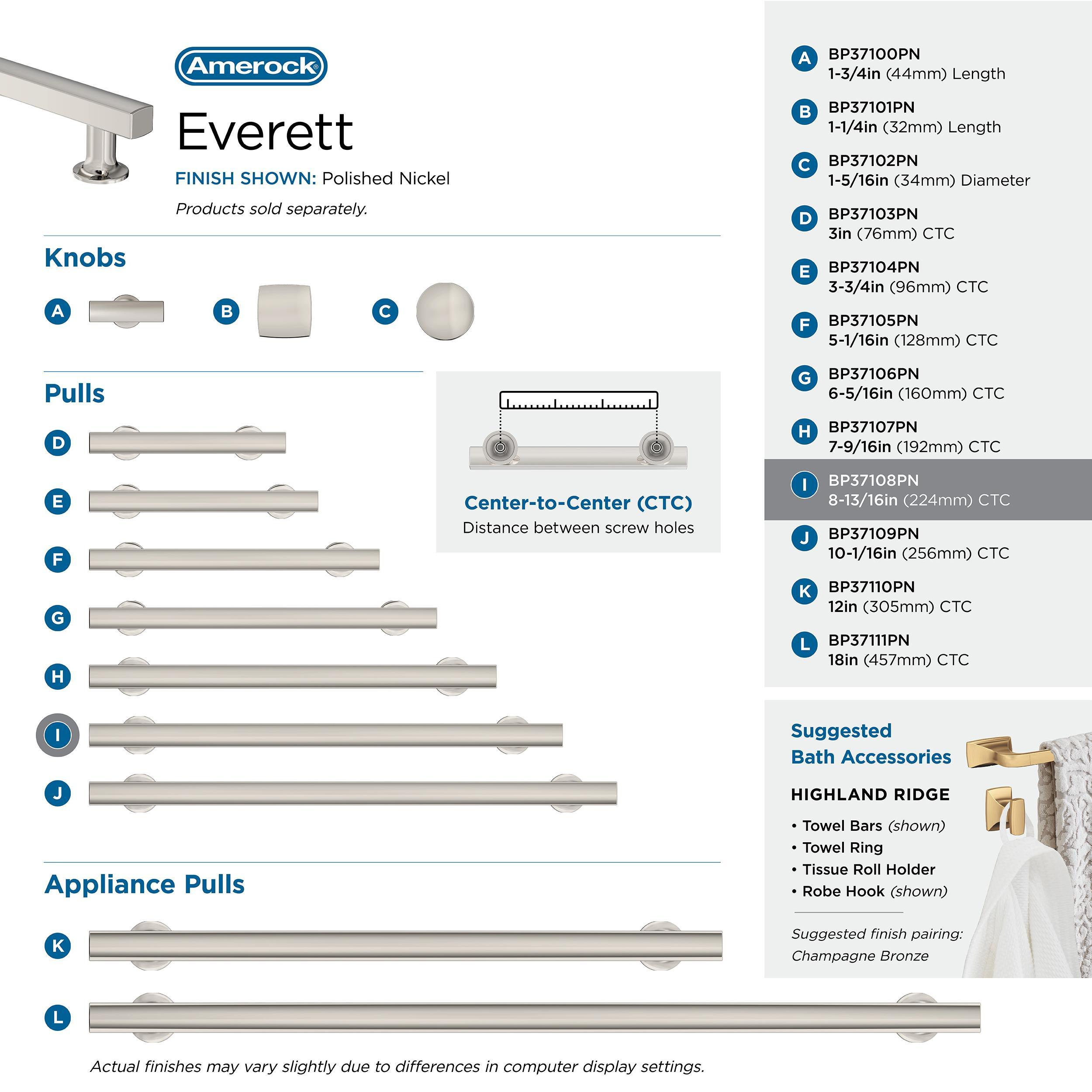 Amerock Everett 8-13/16 inch (224mm) Center-to-Center Polished Nickel Cabinet Pull