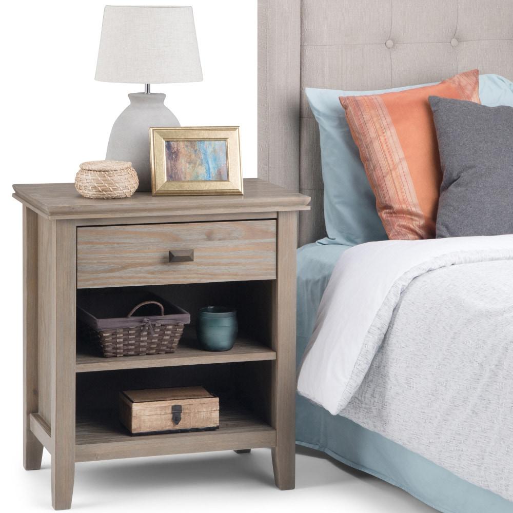 Simpli Home Artisan 24"W Solid Wood Nightstand with Drawer and Shelves