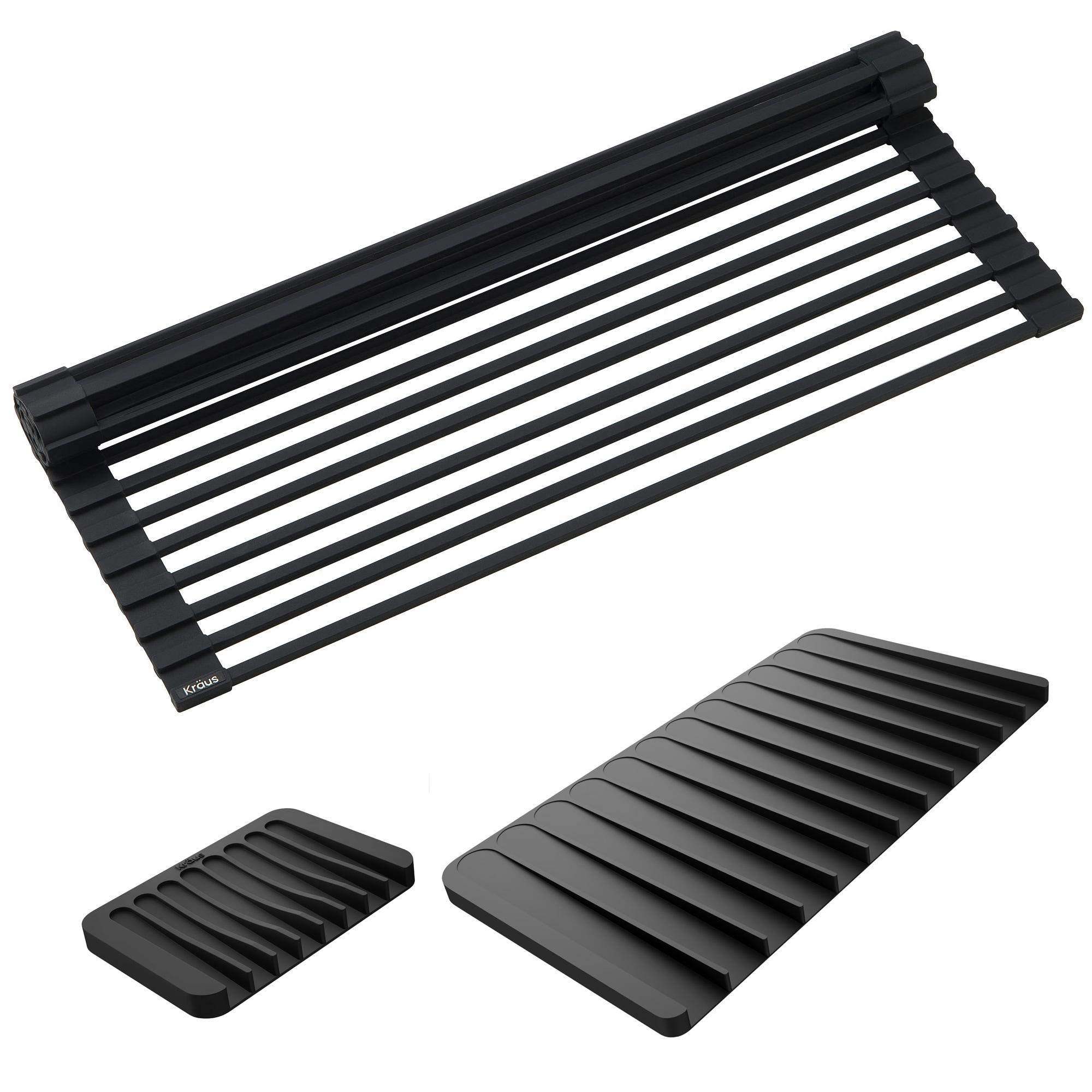 Kraus KRAUS Roll Up Dish Drying Rack With Self-Draining Silicone Dish Drying Mat And Silicone Soap Dish Holder, KDM-KRM-10DG