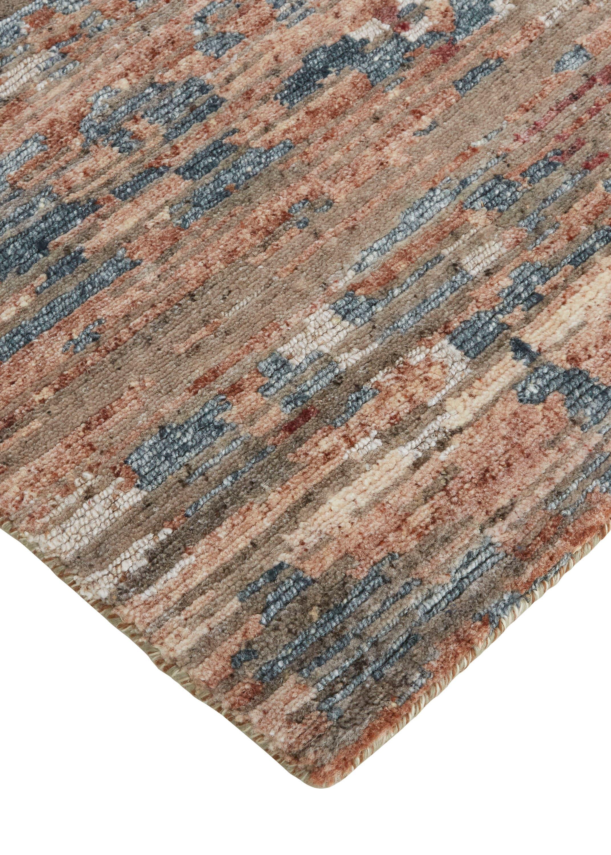 Clarkson Blue and Rust Hand-Knotted Wool Area Rug