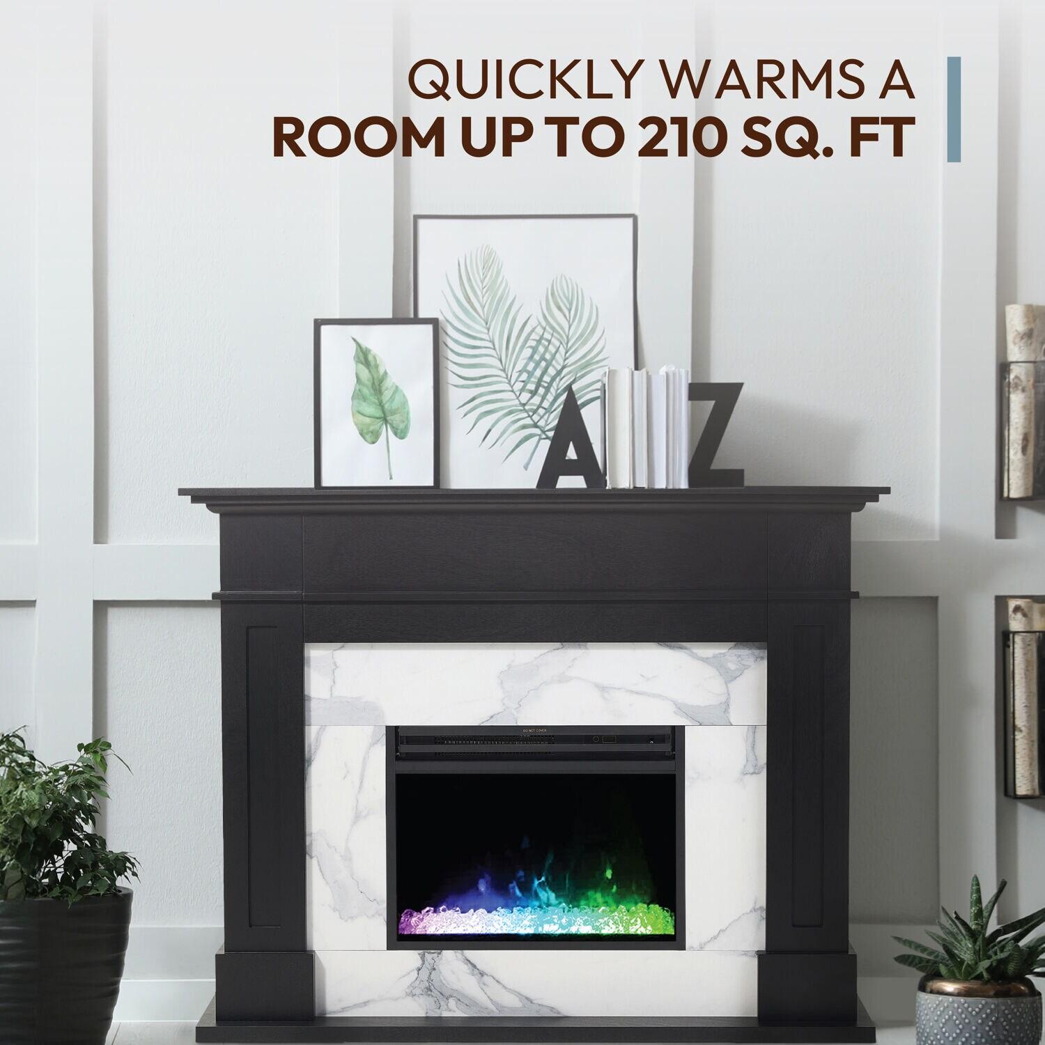 Cambridge Cambridge Sofia 53-in. Electric Fireplace Mantel in with Black Marble Inlay and Crystal Rocks
