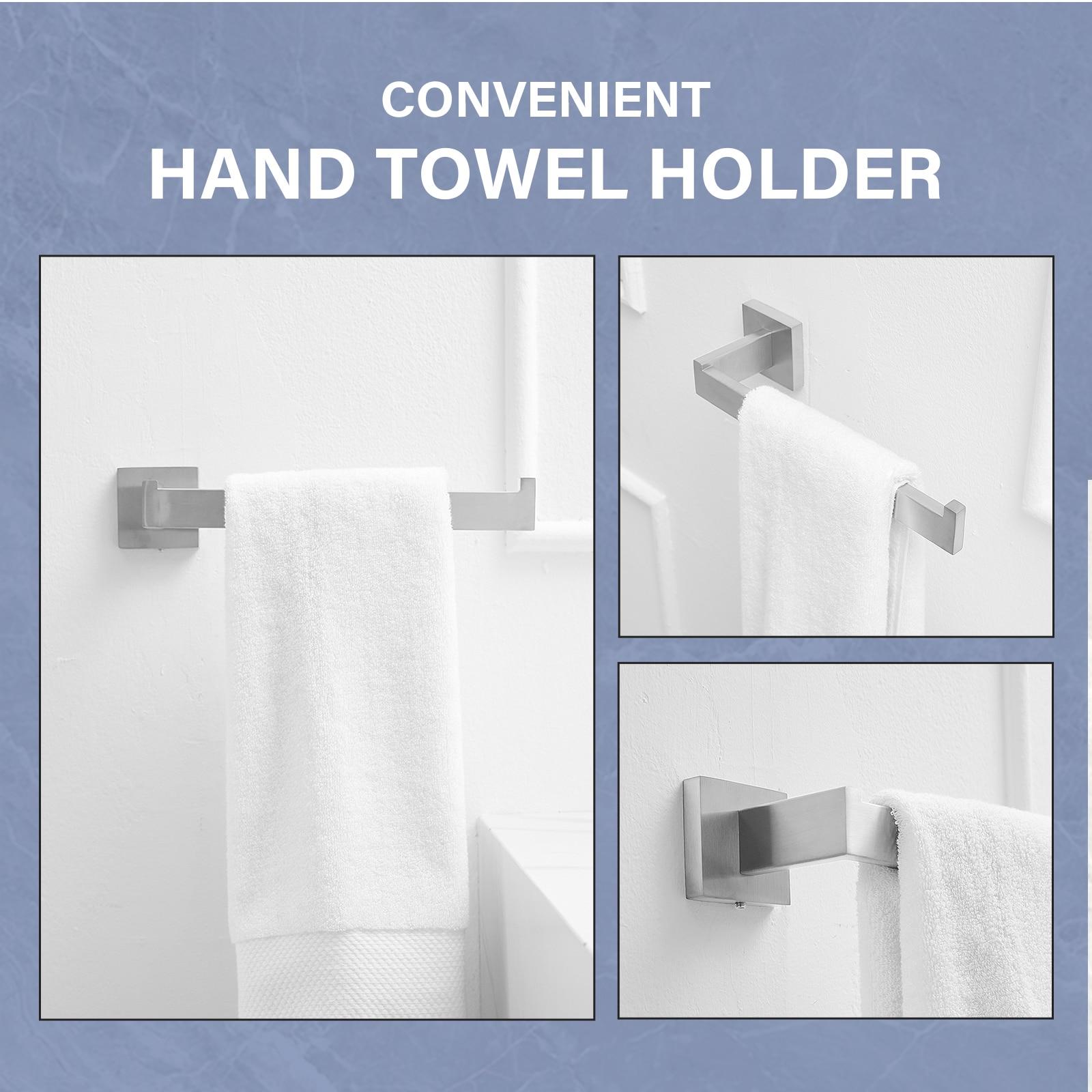 BWE 4-Piece Bath Hardware Set with Towel Bar Hand Towel Holder Toilet Paper Holder Towel Hook Square