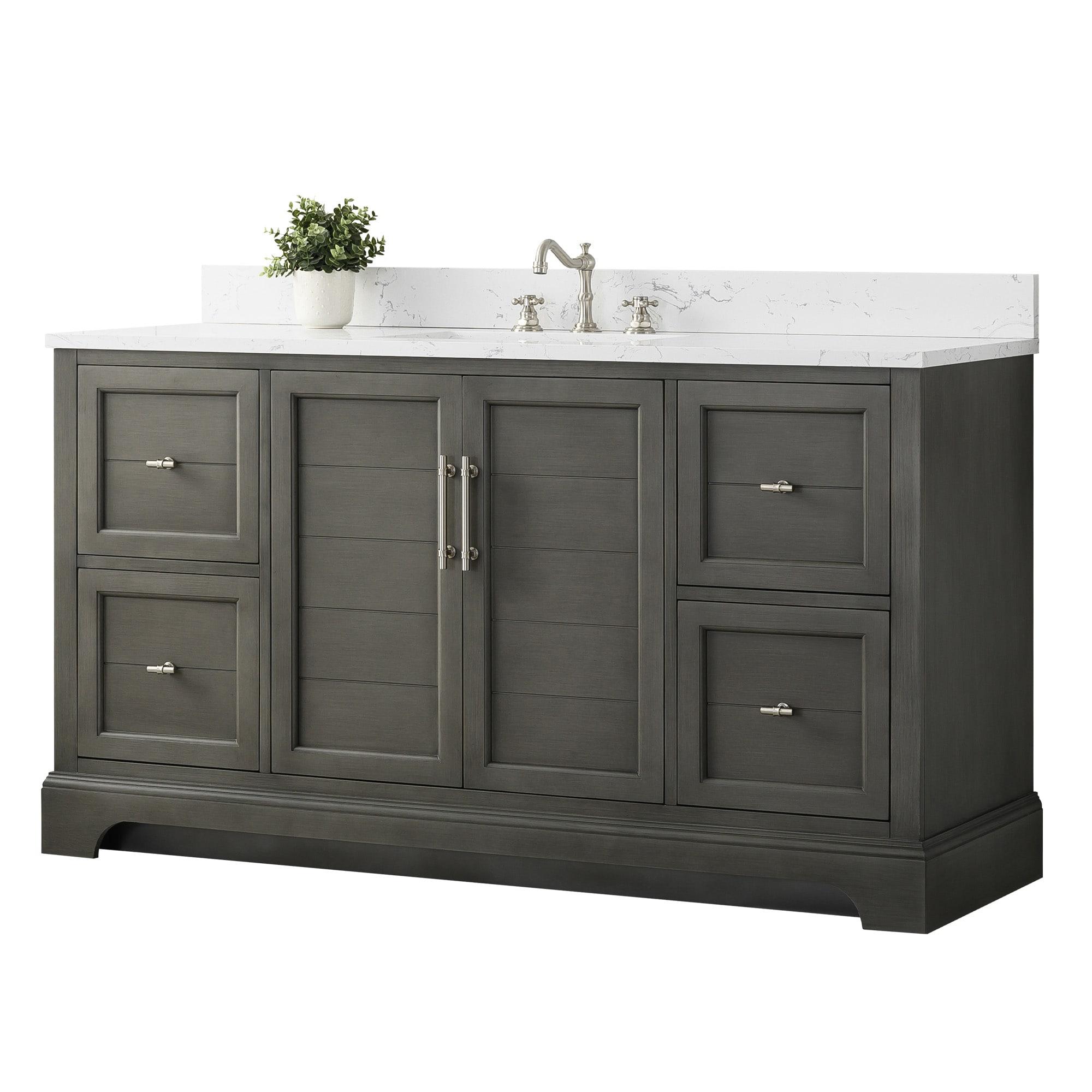 Vanity Art 60 x 22 x 34 in. Double Sink Bathroom Vanity with Quartz Top & Backsplash, Silver Grey