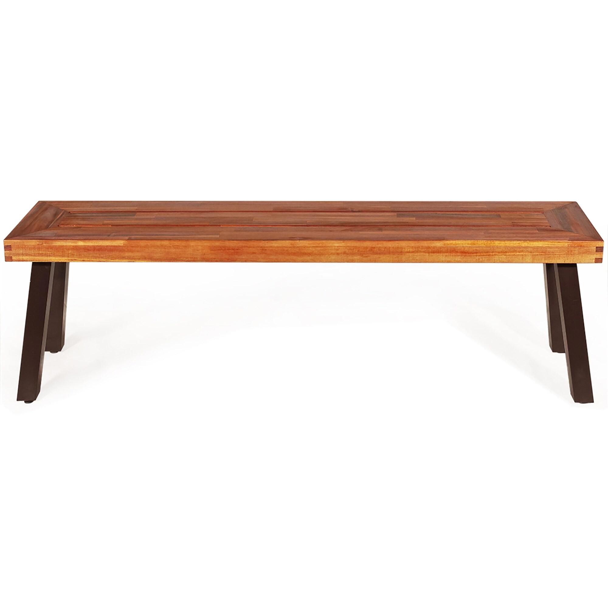 Costway Set of 2 Patio Acacia Wood Dining Bench with Rustic Steel Legs Outdoor Indoor