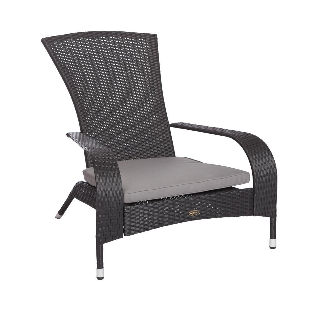 Patio Sense Coconino Wicker Chair All Weather Adirondack Style Chair Grey Outdoor Cushion Included - Black