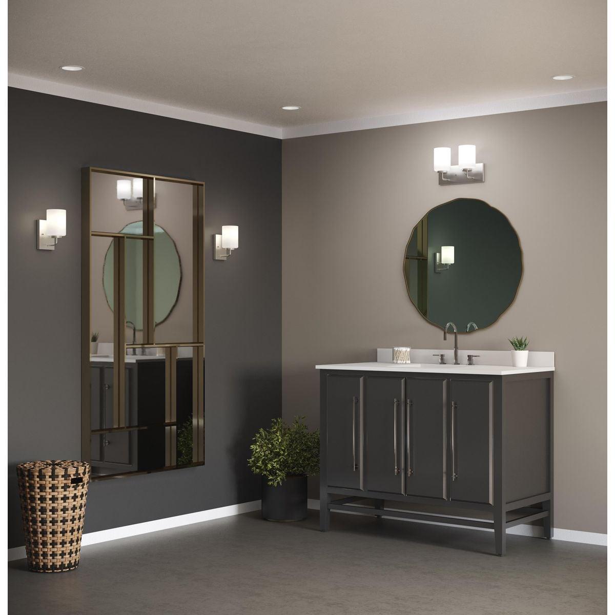 Progress Lighting Merry Collection 2-Light Brushed Nickel Etched Glass Transitional Bath Vanity Light