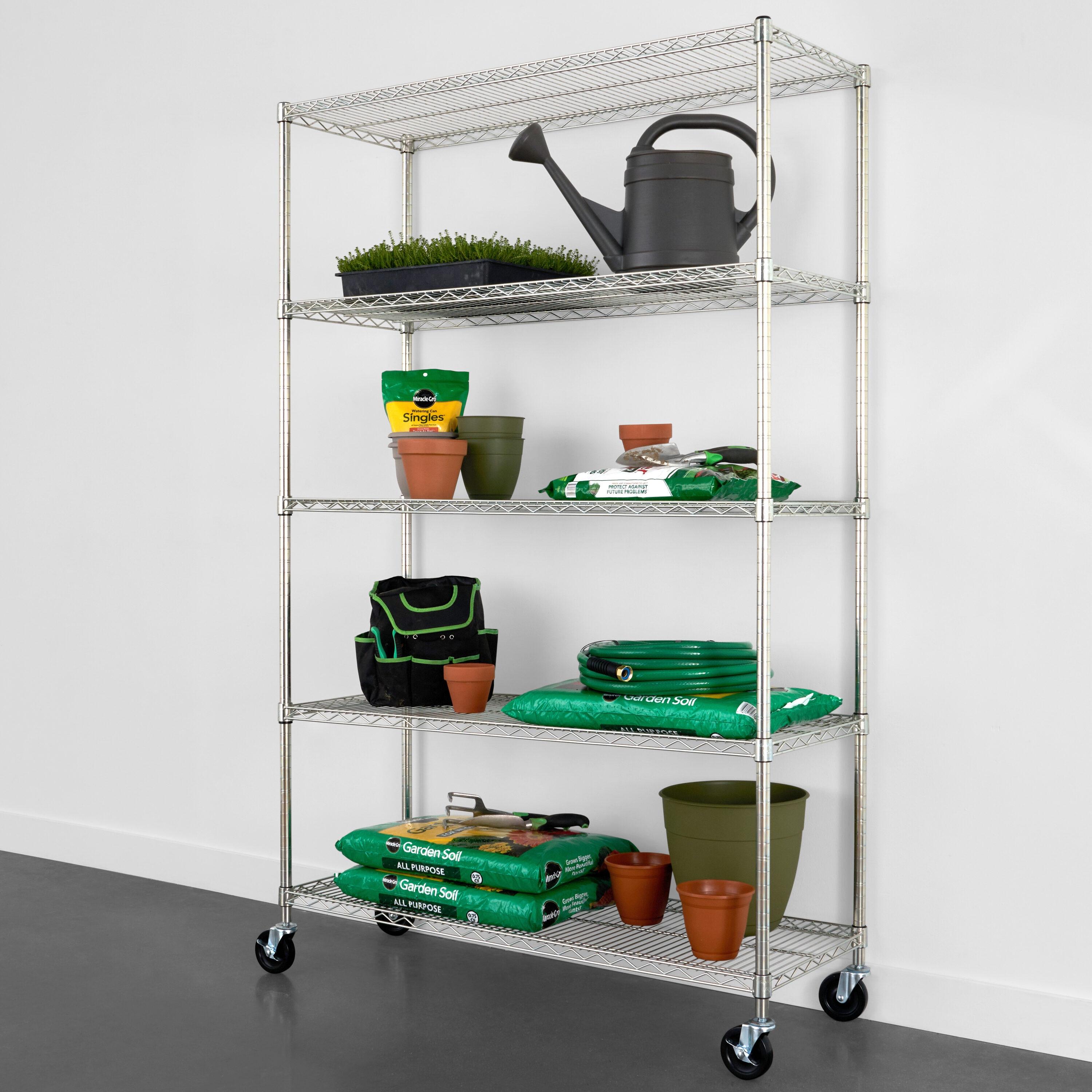 SafeRacks NSF Certified 5-Tier Steel Wire Shelving with Adjustable Shelves and Wheels - 2500 lb Capacity - 48" x 18" x 72"