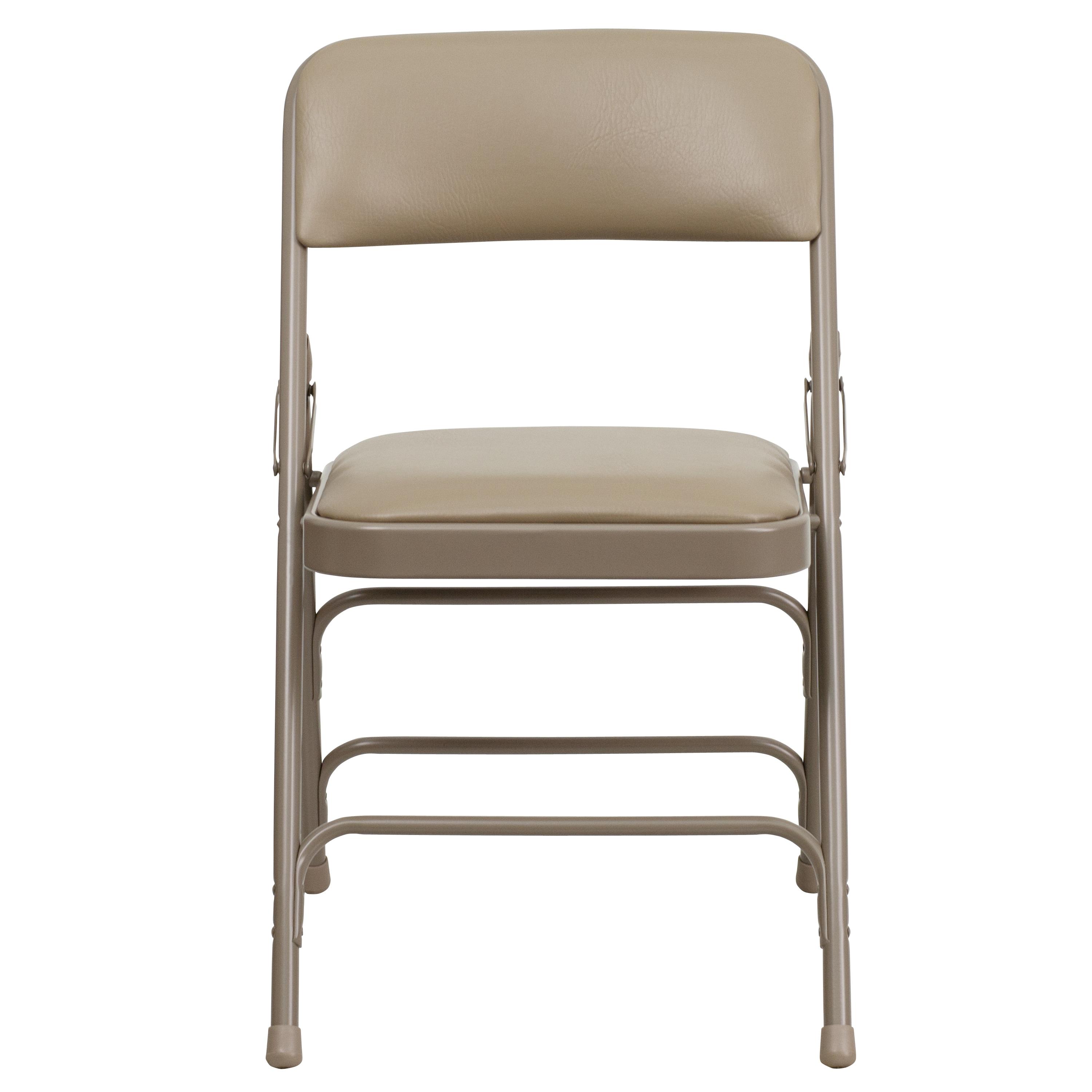 Flash Furniture 4 Pack HERCULES Series Curved Triple Braced & Double Hinged Beige Vinyl Metal Folding Chair