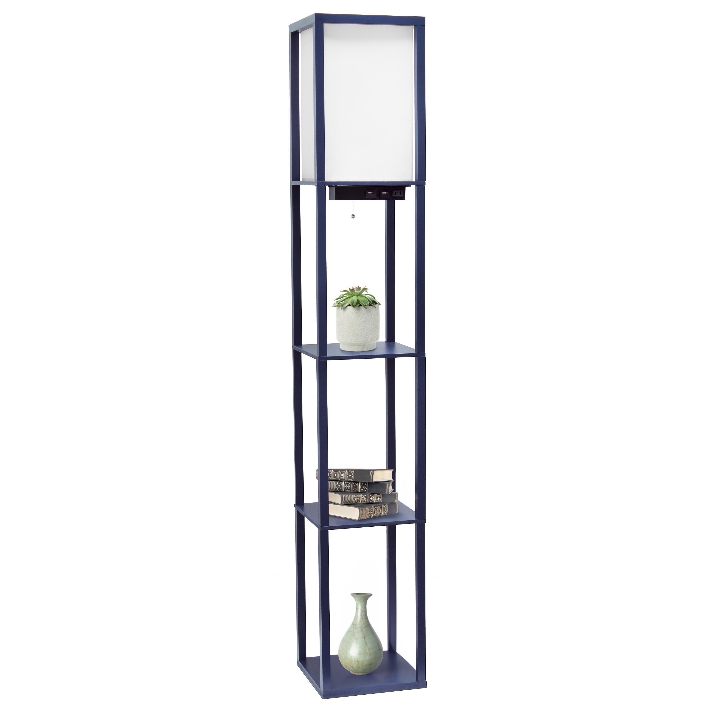 Creekwood Home Classix 62.5" 3-Tier Storage Floor Lamp with Charging Ports and Outlet Navy Blue