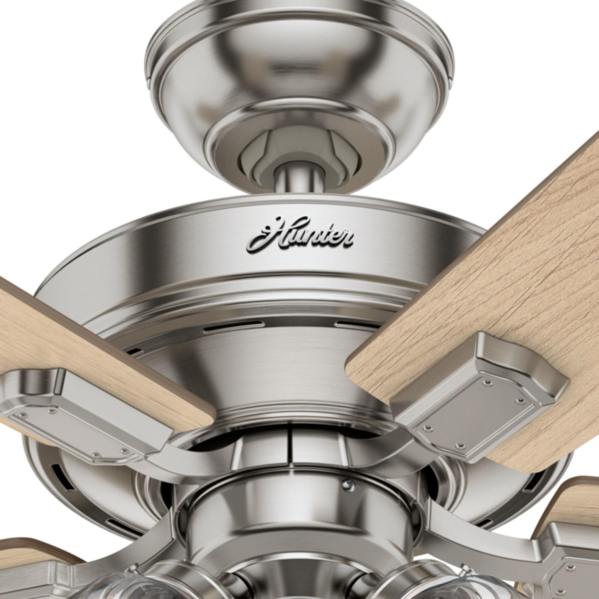 Hunter Fan 52" Crestfield Ceiling Fan (Includes LED Light Bulb) Nickel: 5-Blade, 3-Speed, Reversible Motor, Glass Shades