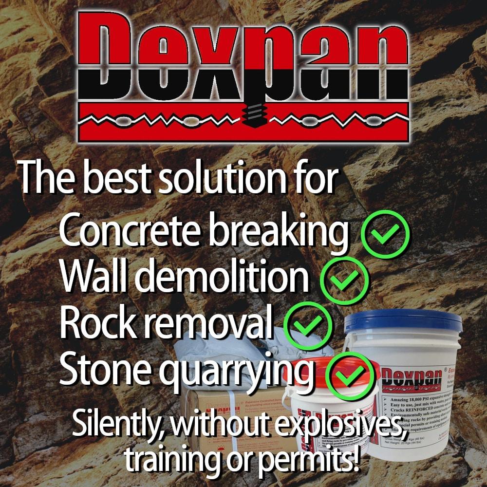 Dexpan Expansive Demolition Grout 44 Lb. Bucket for Rock Breaking, Concrete Cutting, Excavating. Alternative to Demolition Jack Hammer Breaker, Jackhammer, Concrete Saw, Rock Drill (DEXPAN44BKT2)