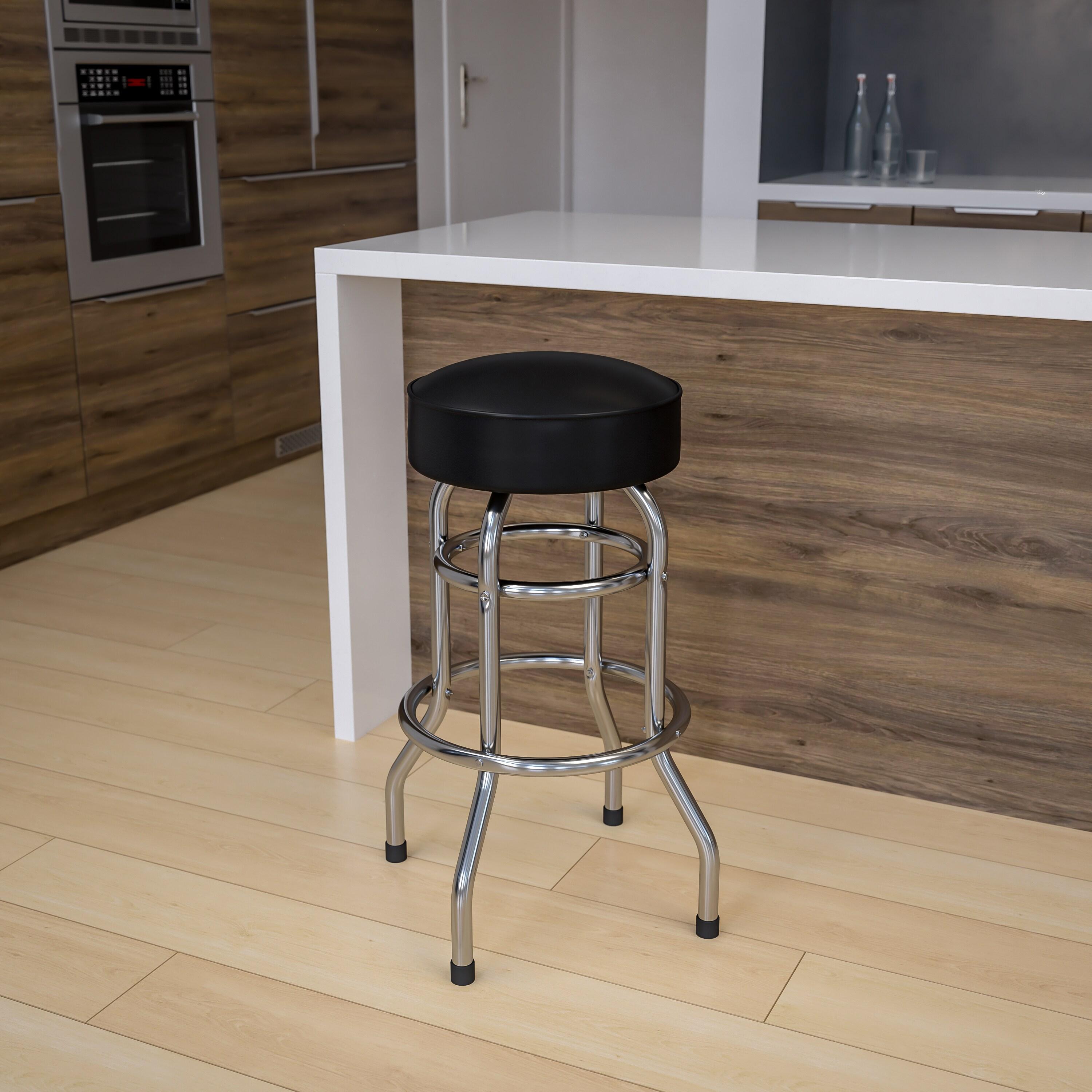 Flash Furniture Double Ring Chrome Barstool with Black Seat