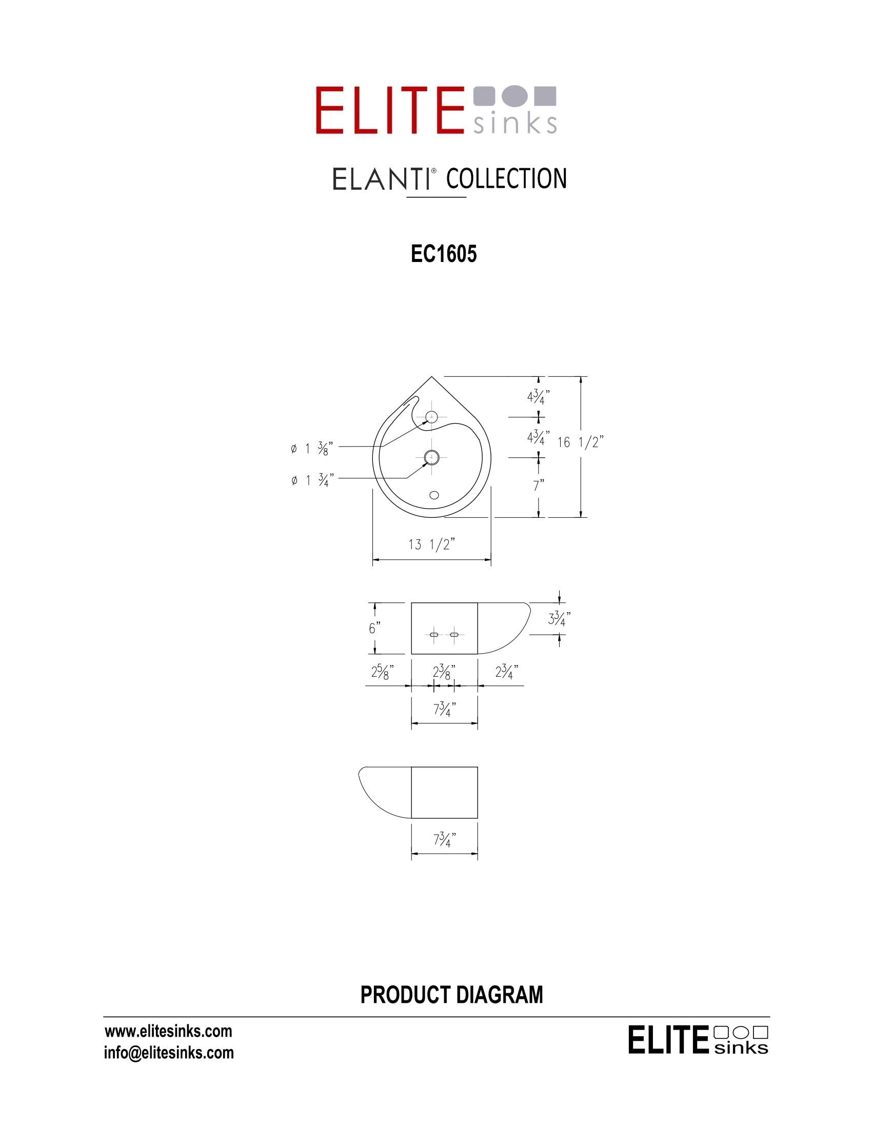 Elanti Elanti 13.5'' White Vitreous China Specialty Bathroom Sink with Overflow 1605