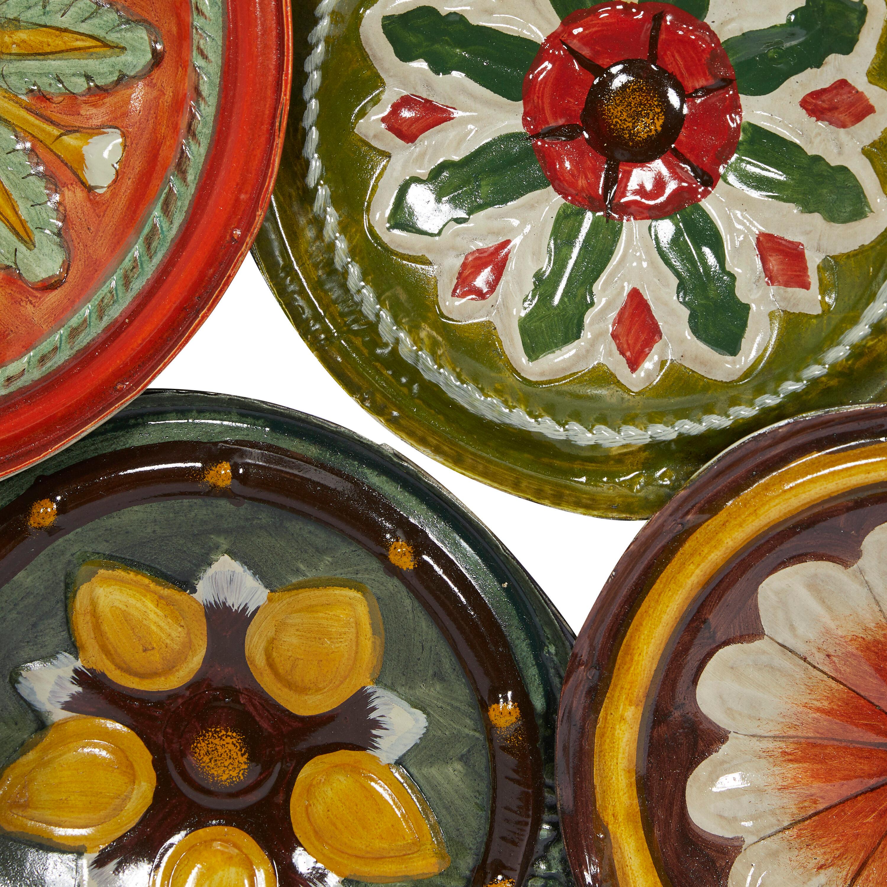DecMode Rustic Metal Multi Colored Round Plates with Flower Petal Design Wall Decor, 31"W x 19"H