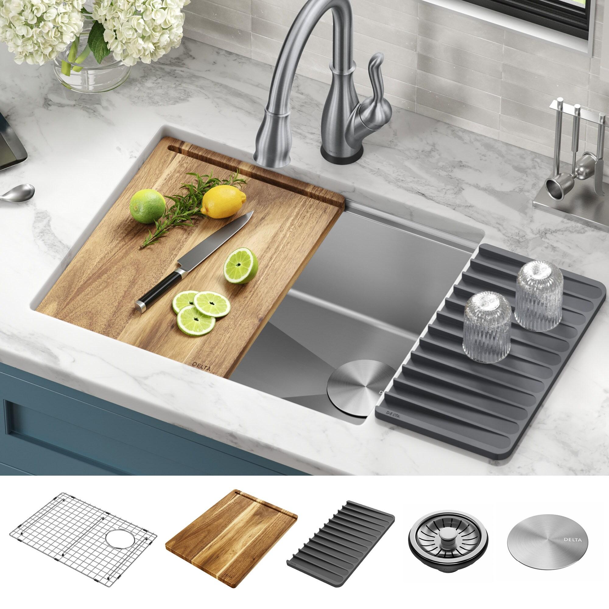 Delta Lorelai™ 23" L Workstation Kitchen Sink Undermount 16 Gauge Stainless Steel Single Bowl with WorkFlow™ Ledge