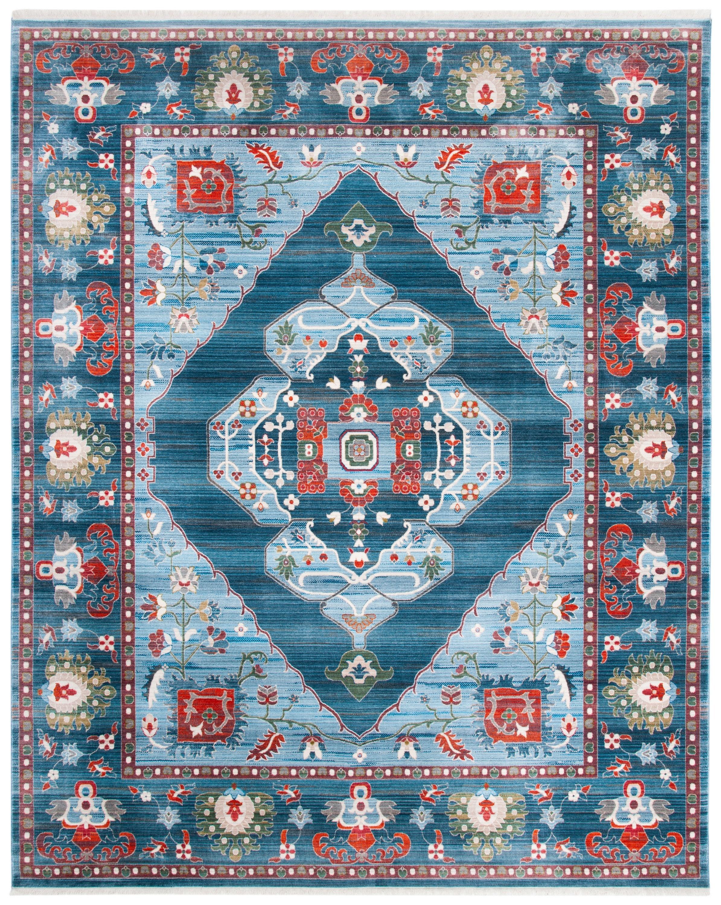 SAFAVIEH Vintage Persian Yvonne Floral Bordered Polyester Rug, Blue/Light Blue, 8' x 10'