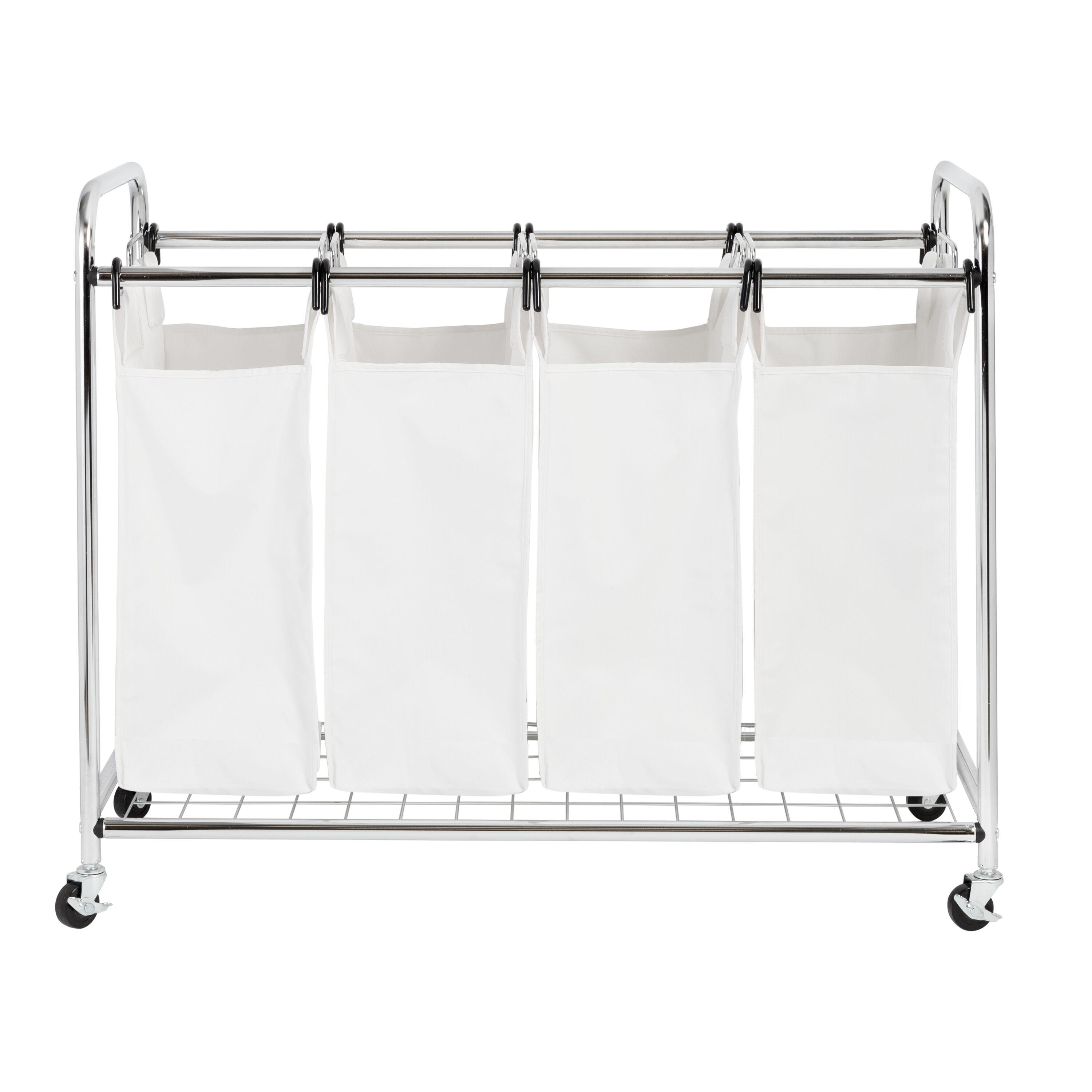 Honey-Can-Do Quad Laundry Sorter Chrome: Steel Frame, Removable Liner, Wheels, White, 4 Sorter Bags, 10 Volume Capacity