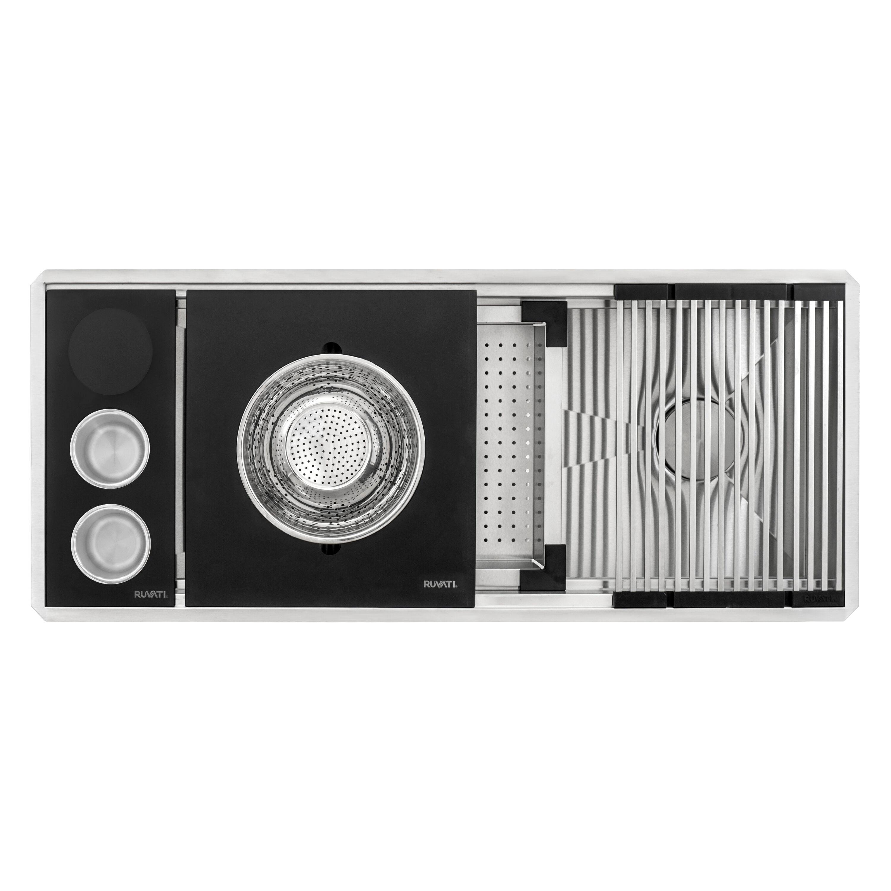Ruvati 45-inch Workstation Two-Tiered Ledge Kitchen Sink Undermount 16 Gauge Stainless Steel