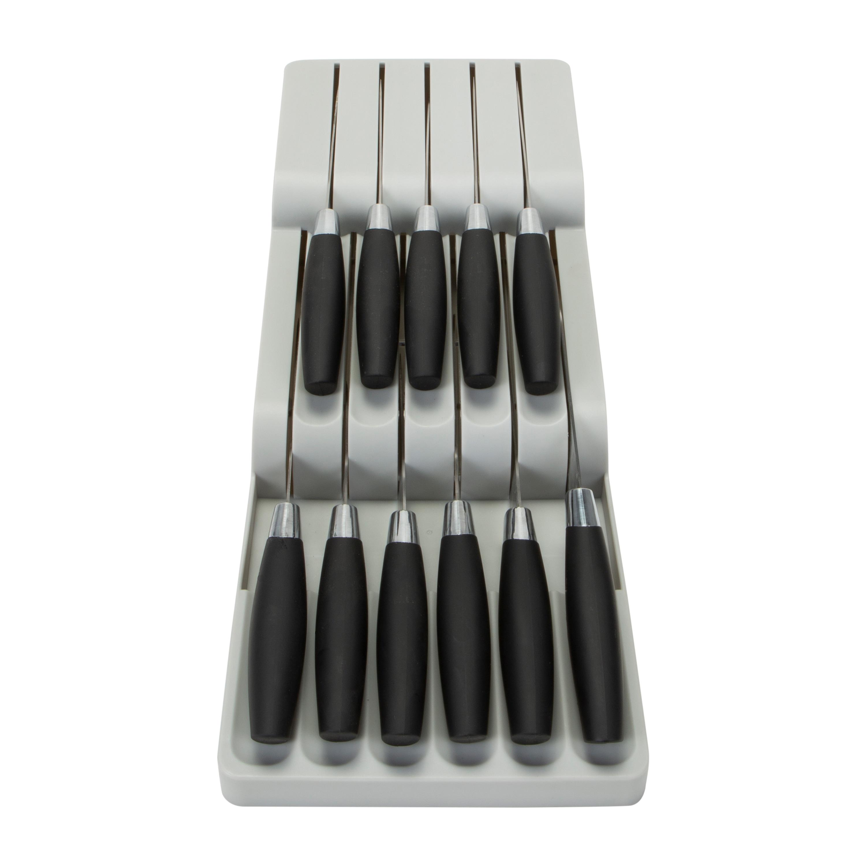 Gray Plastic 2 Tier Knife Drawer Organizer with 11 Slots
