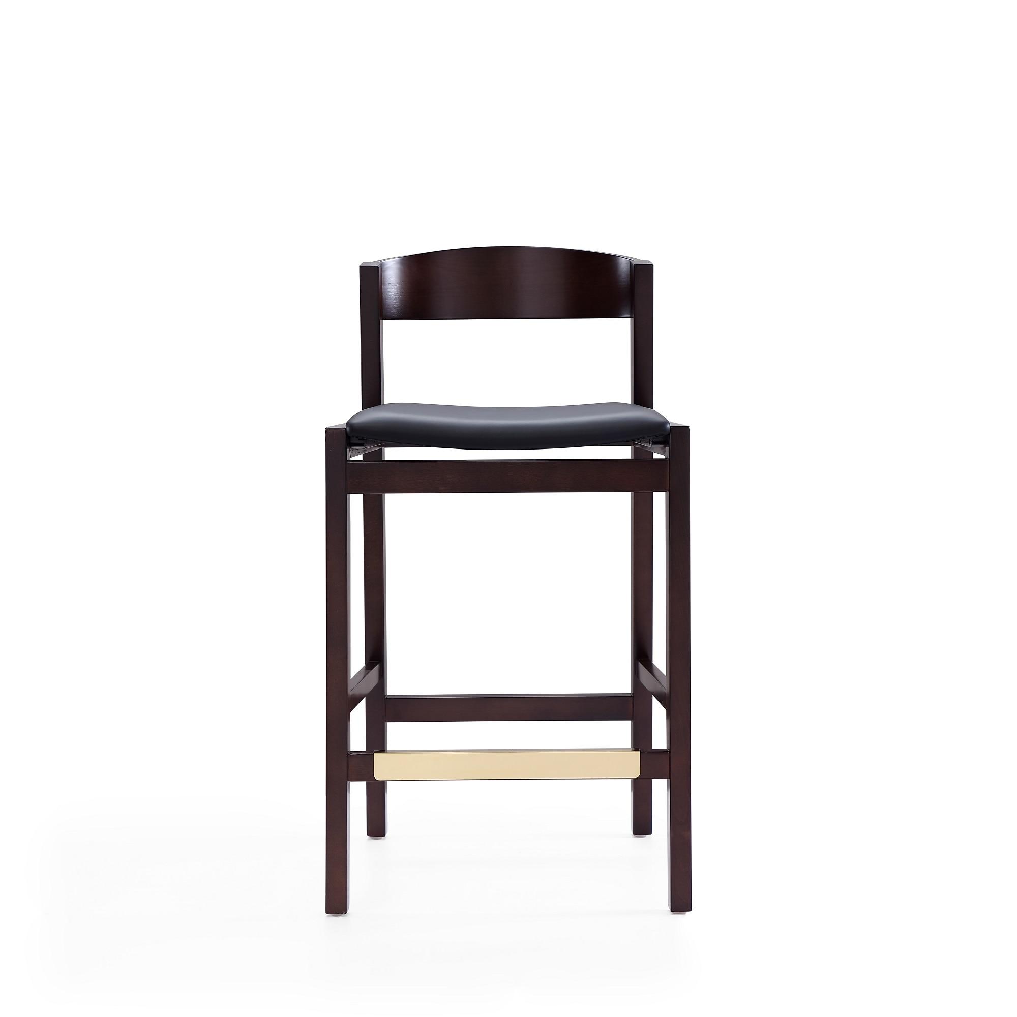 Manhattan Comfort Set of 2 Klismos Upholstered Beech Wood Counter Height Barstools Black: Faux Leather, Semi-Gloss Finish, Footrest
