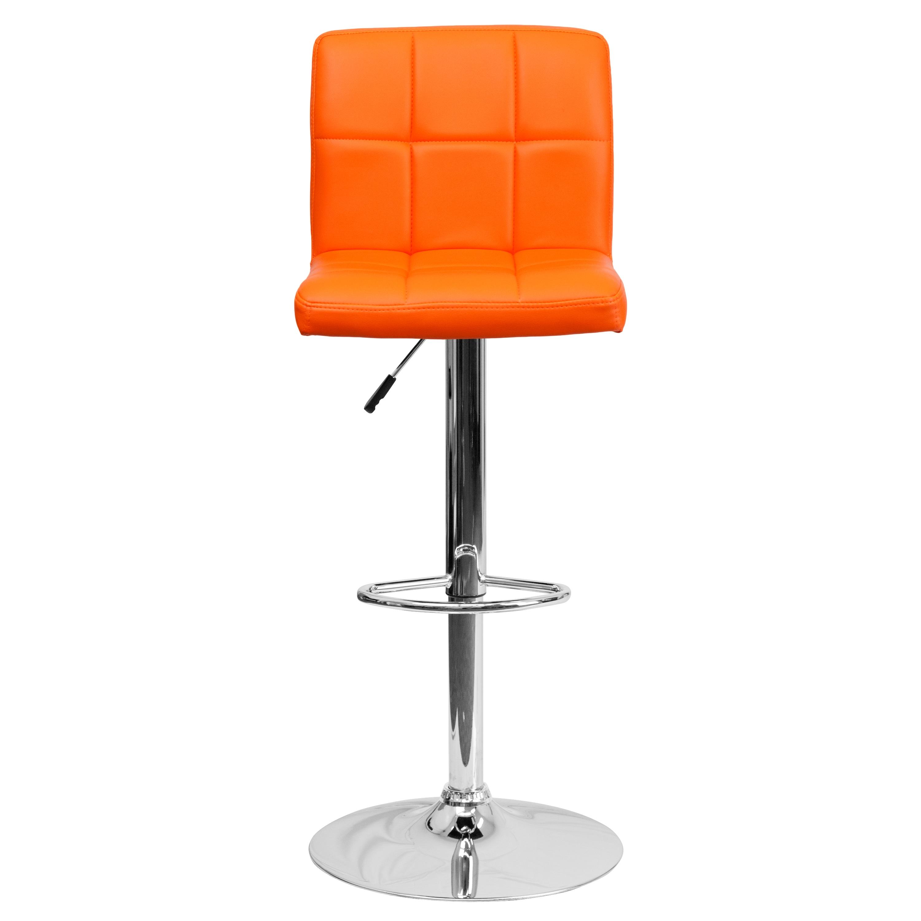 Flash Furniture Contemporary Orange Quilted Vinyl Adjustable Height Barstool with Chrome Base