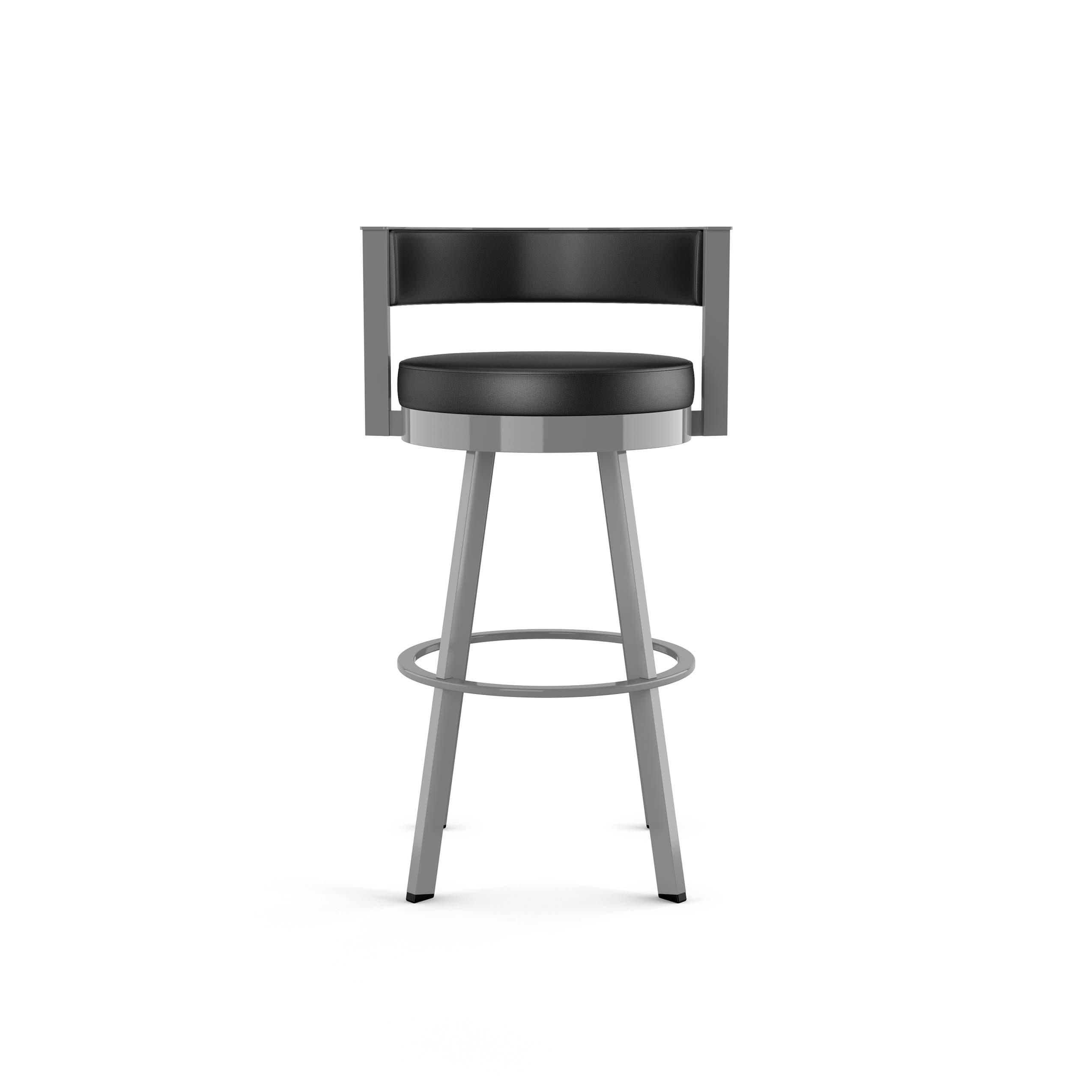 Amisco Browser Upholstered Barstool Charcoal Black/Gray: Faux Leather, Steel Frame, Fixed Height