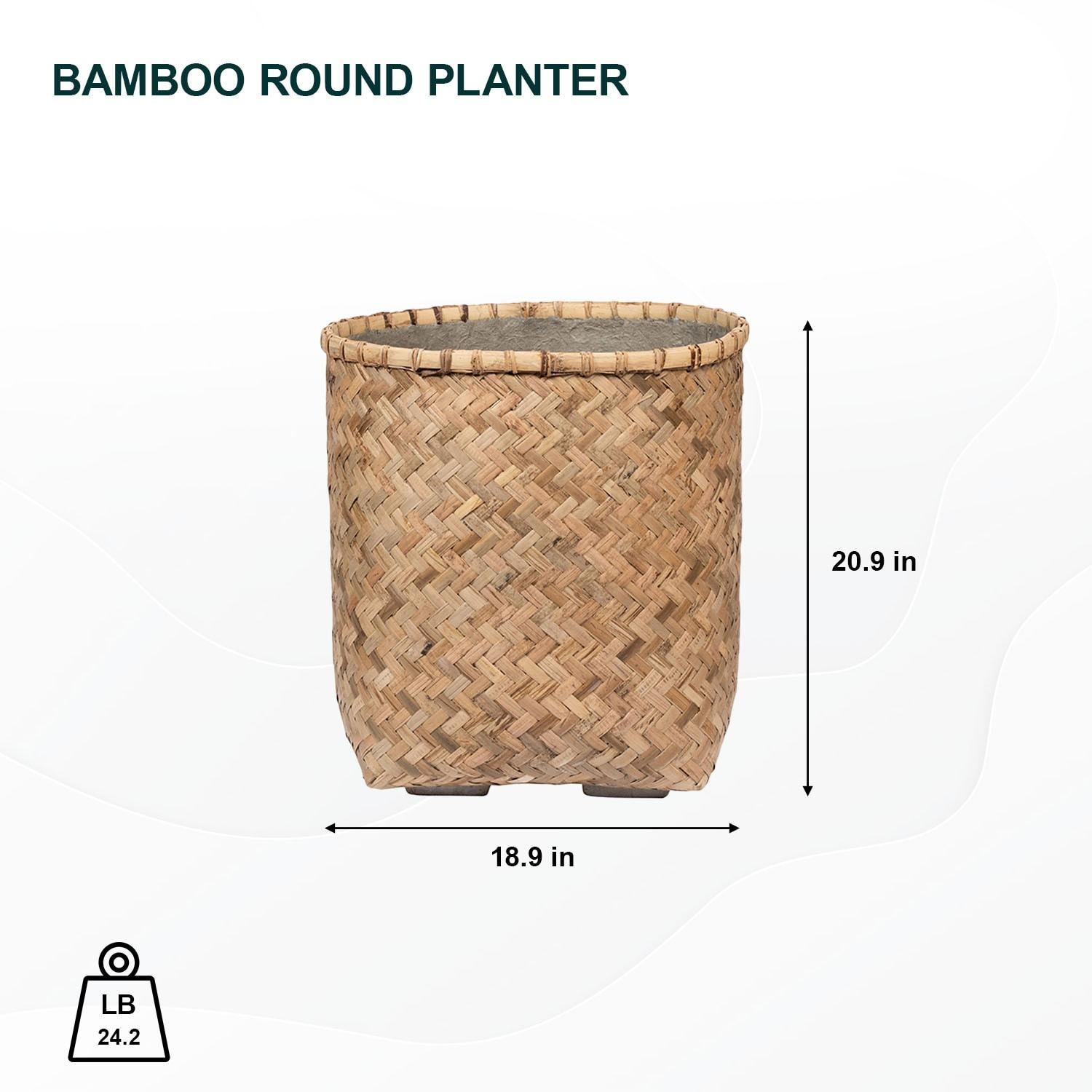 Pottery Pots USA Inc. Pottery Pots Zayn Bamboo Indoor Outdoor Round Planter, Natural Finish 18.9" x 18.9" x 20.9"