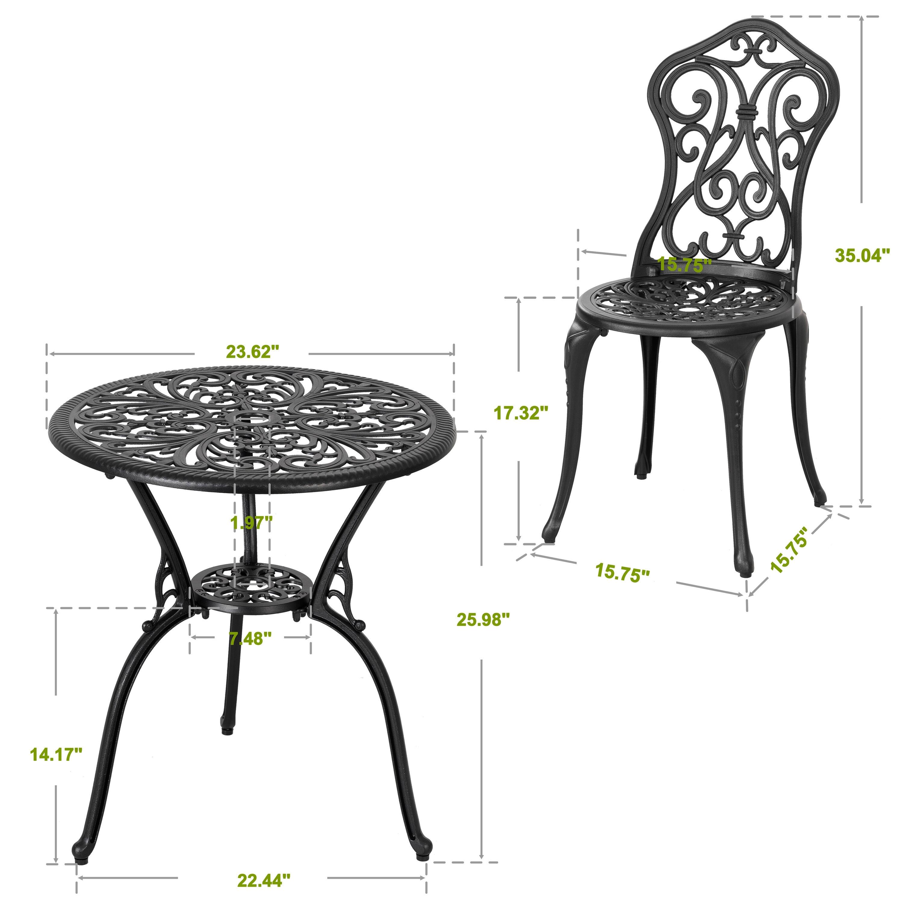 Black Cast Aluminum 3-Piece Outdoor Bistro Set with Floral Design