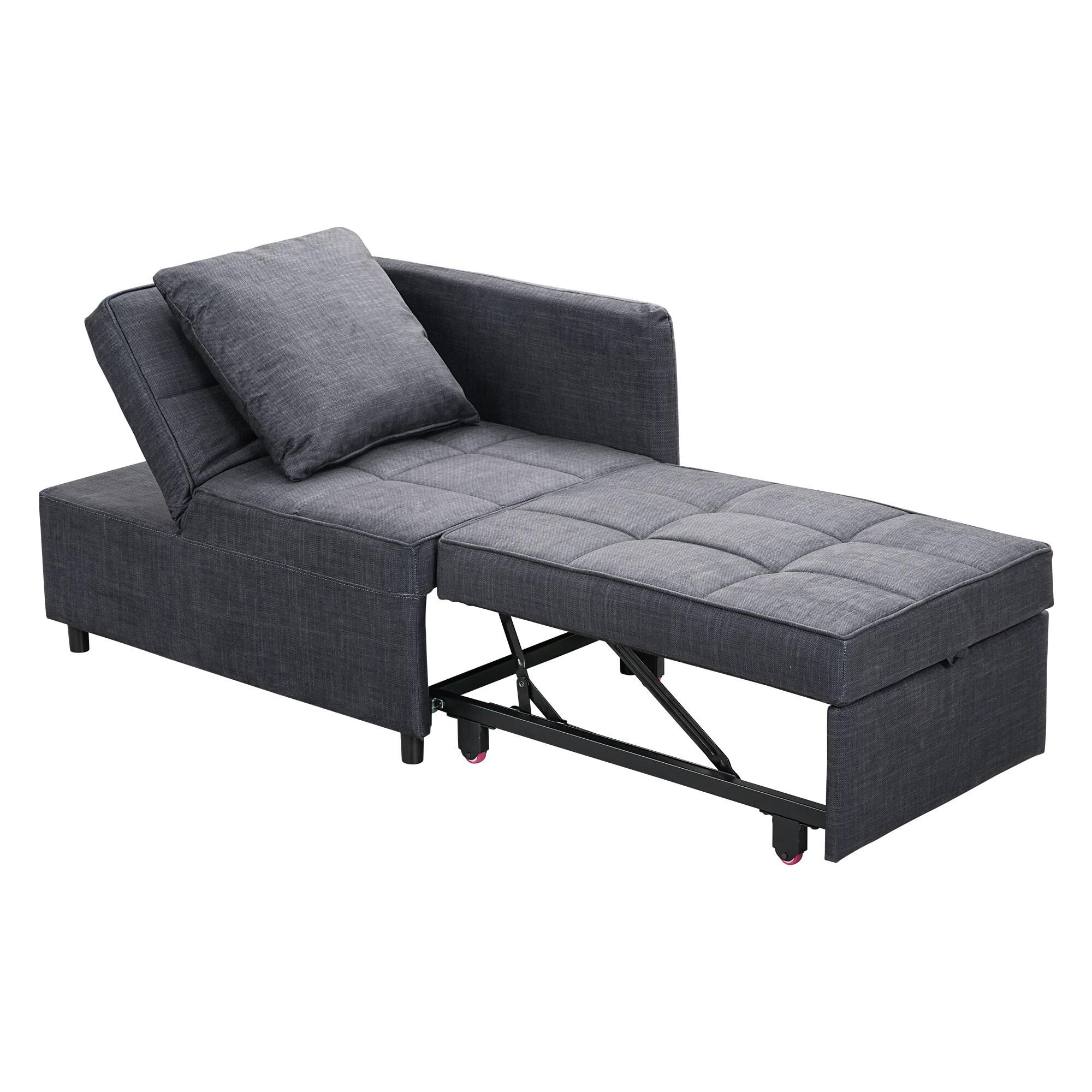 Ainfox 4-in-1 Convertible Sleeper Chair Bed Pull Out Sofa Bed Chaise Lounge for Home Office, Grey