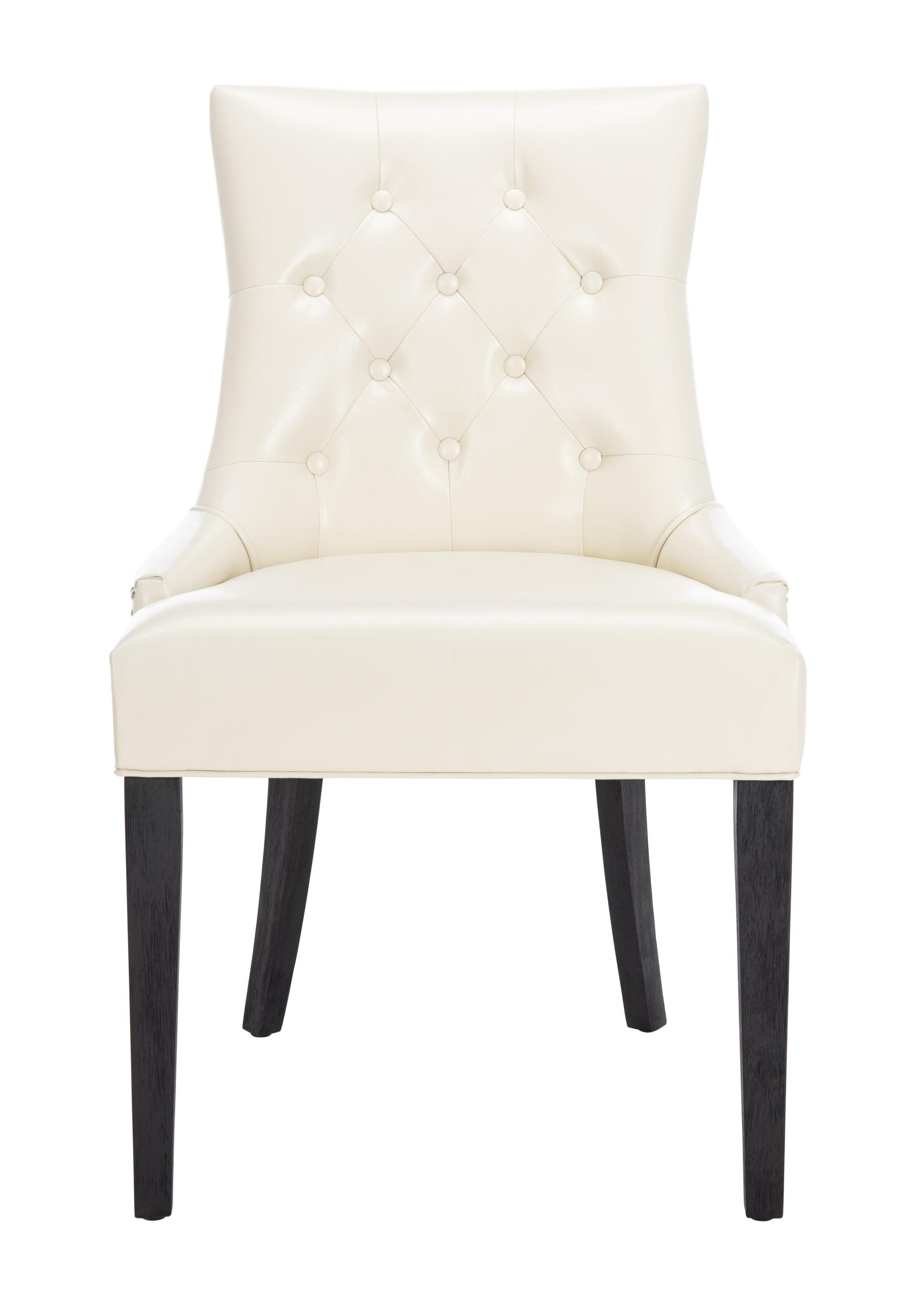 SAFAVIEH Abby Flat Cream/Espresso Bicast Leather Tufted Side Chair (Set of 2) (22 in. W x 23.8 in. D x 36.4 in. H)