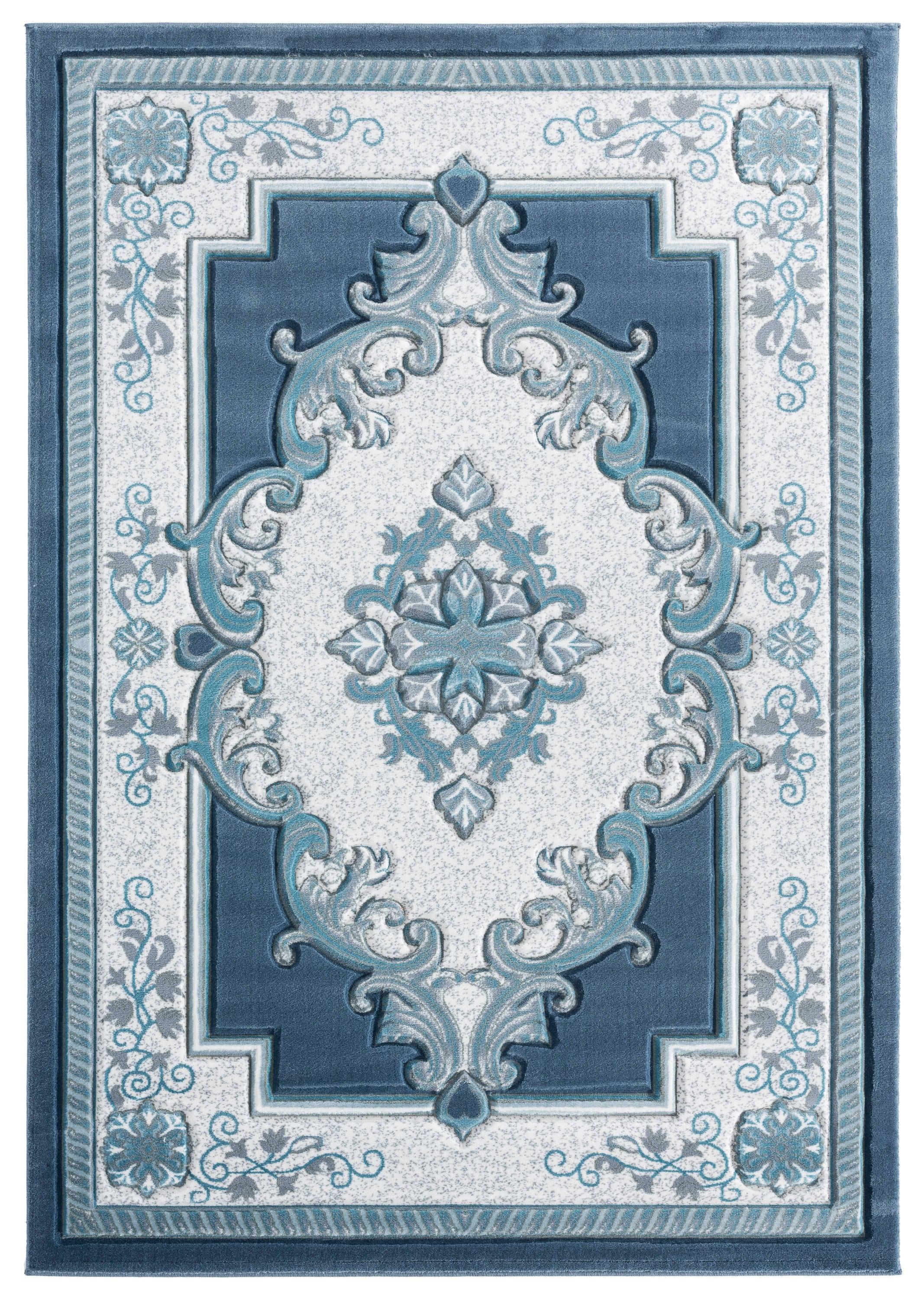 Designer Home Swan Area Rug 2050 10563 Fallon Aqua Medallion Curls 7' 10" x 10' 6" Rectangle