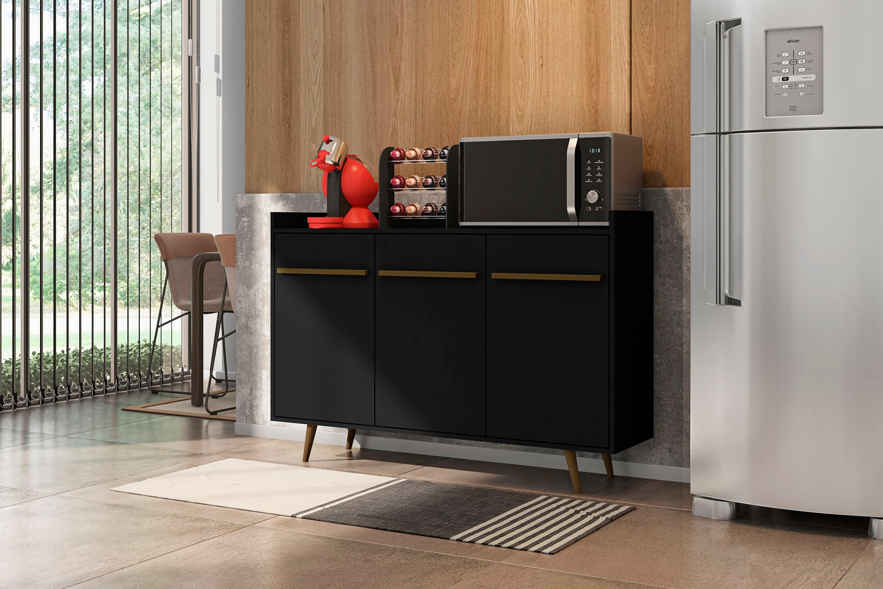 53.54" Bradley Buffet Stand Black - Manhattan Comfort: Mid-Century Modern Storage Console
