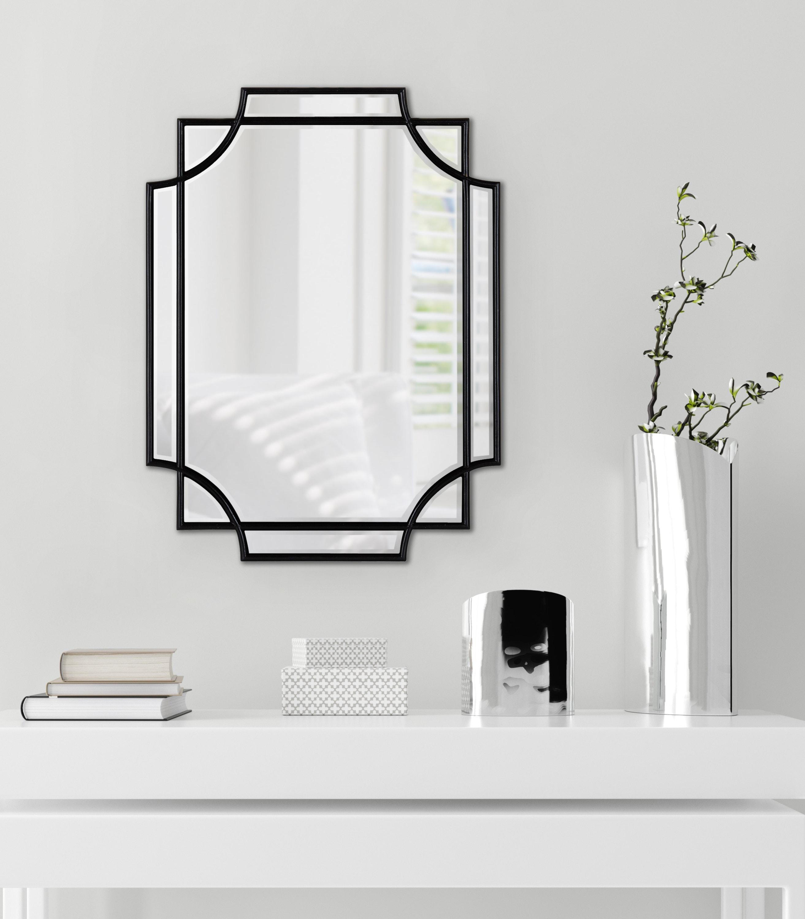 Kate and Laurel Minuette Glam Wall Mirror, 18 x 24, Black, Boho-Chic Home Decor for Wall