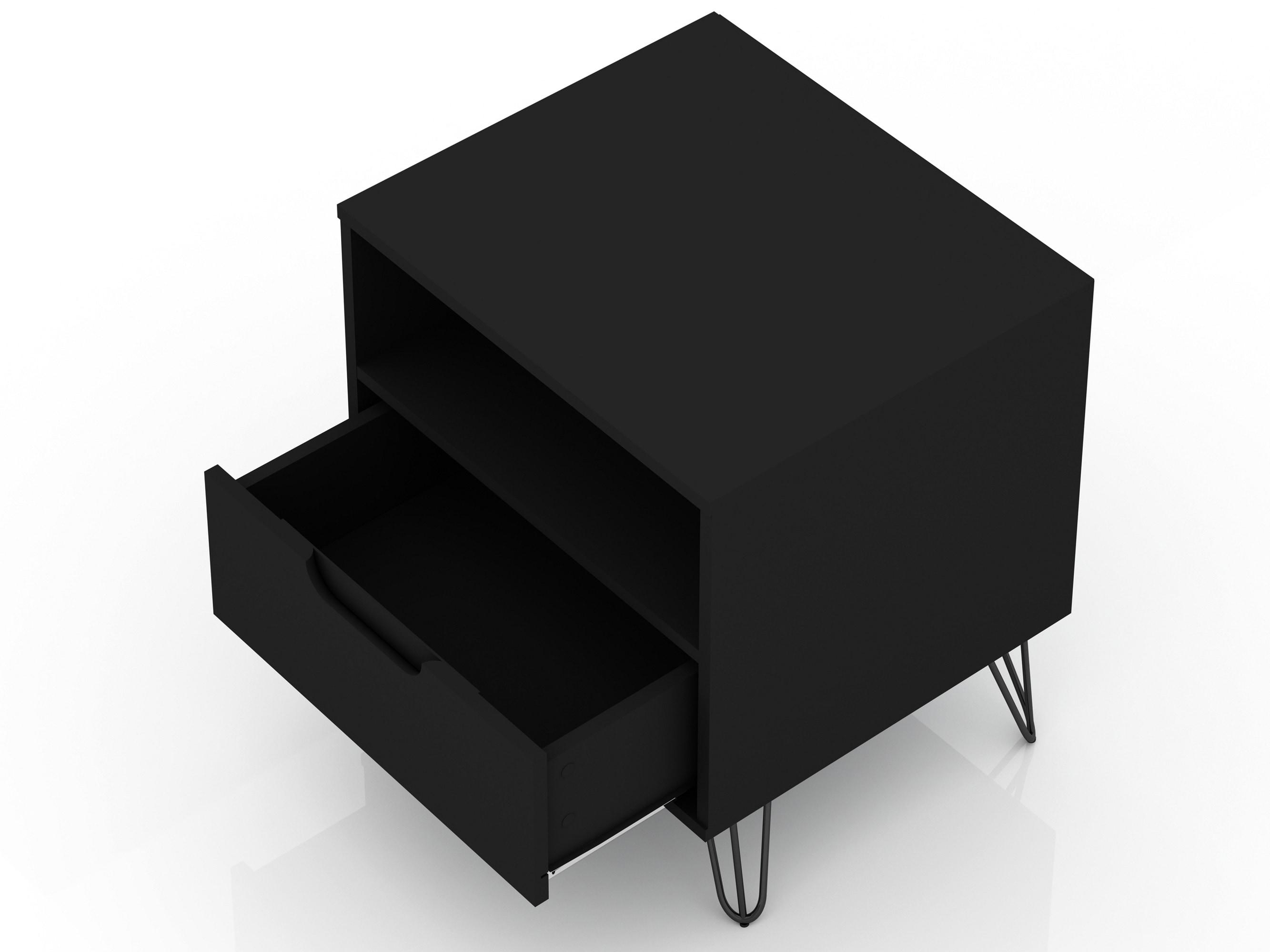 Set of 2 Rockefeller 1 Drawer Nightstands Black - Manhattan Comfort