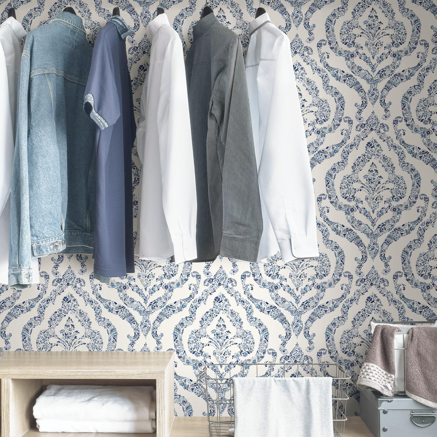 NuWallpaper Guildford Peel and Stick Wallpaper Blue: Removable Vinyl, Self-Adhesive, Smooth Finish, 28.2 Sq Ft Coverage